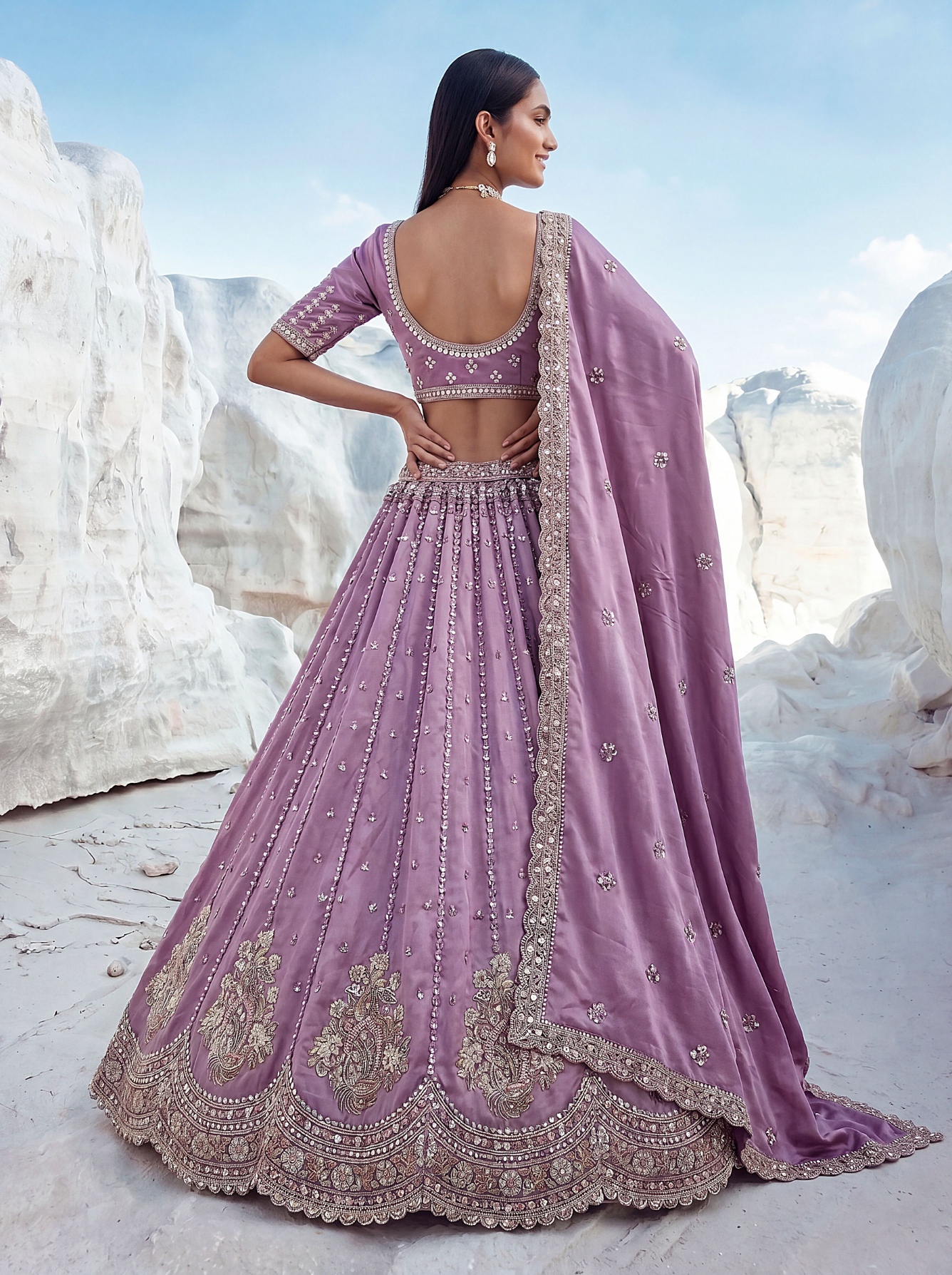Purple Embroidered Silk Bridal Lehenga — alternate view