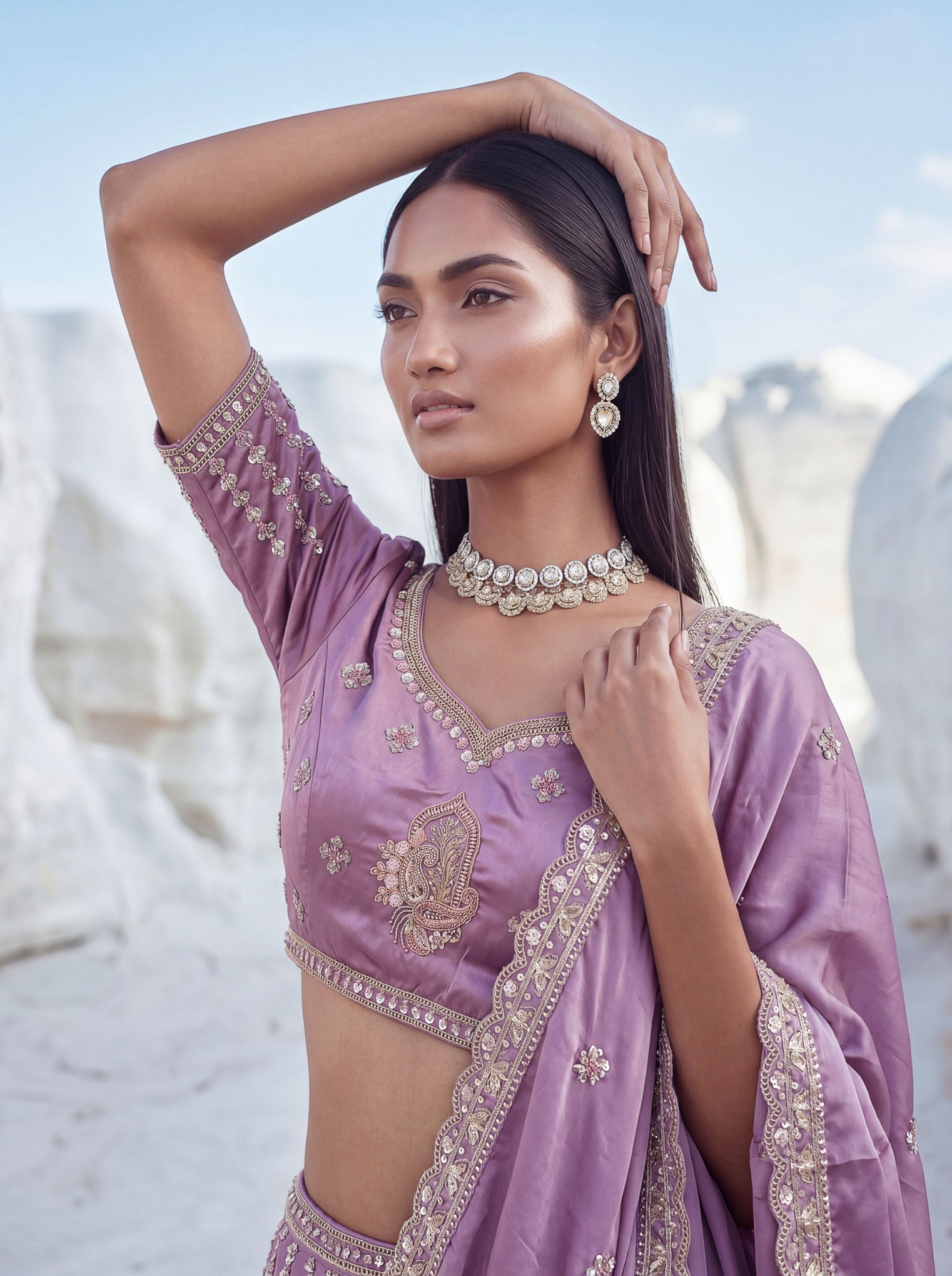 Purple Embroidered Silk Bridal Lehenga