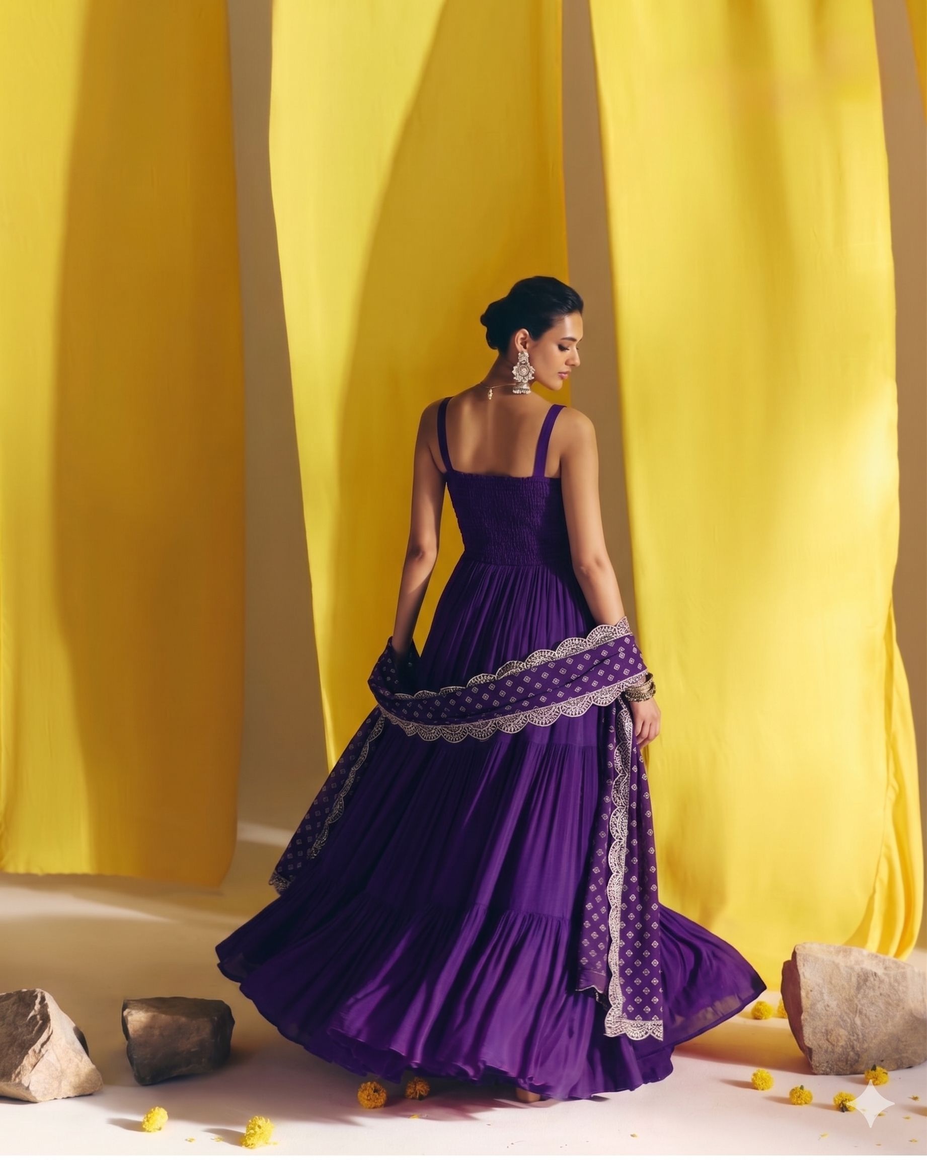 Purple Embroidered Vichitra Silk Palazzo Suit — alternate view