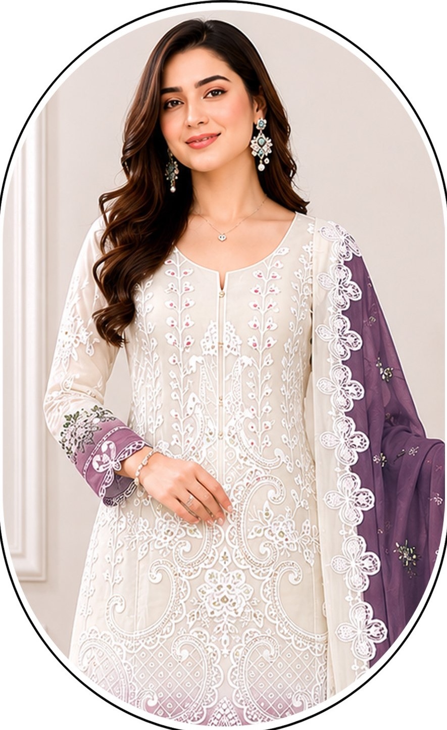 Purple Embroidery Georgette Straight Salwar Suit — alternate view