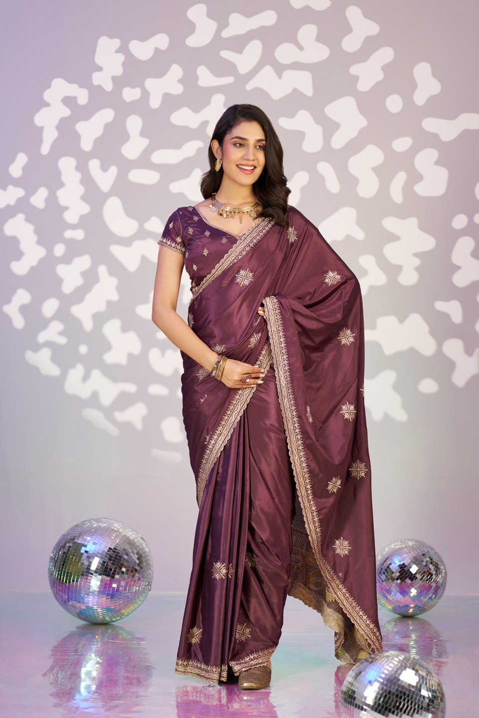 Purple Embroidery Ready to Wear Saree
