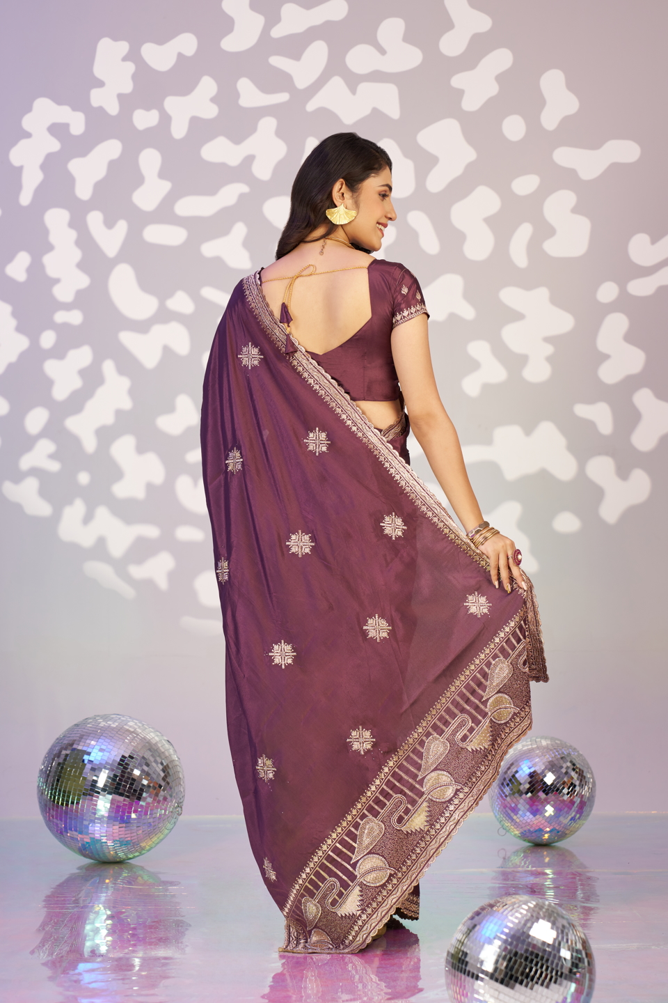 Purple Embroidery Ready to Wear Saree — alternate view
