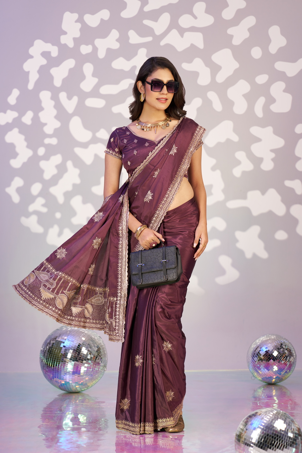 Purple Embroidery Ready to Wear Saree