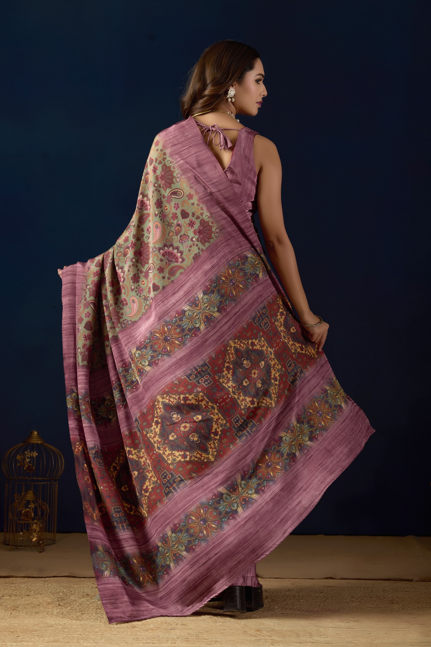 Purple Ethnic Printed Silk Crepe Ready To Wear Saree — alternate view