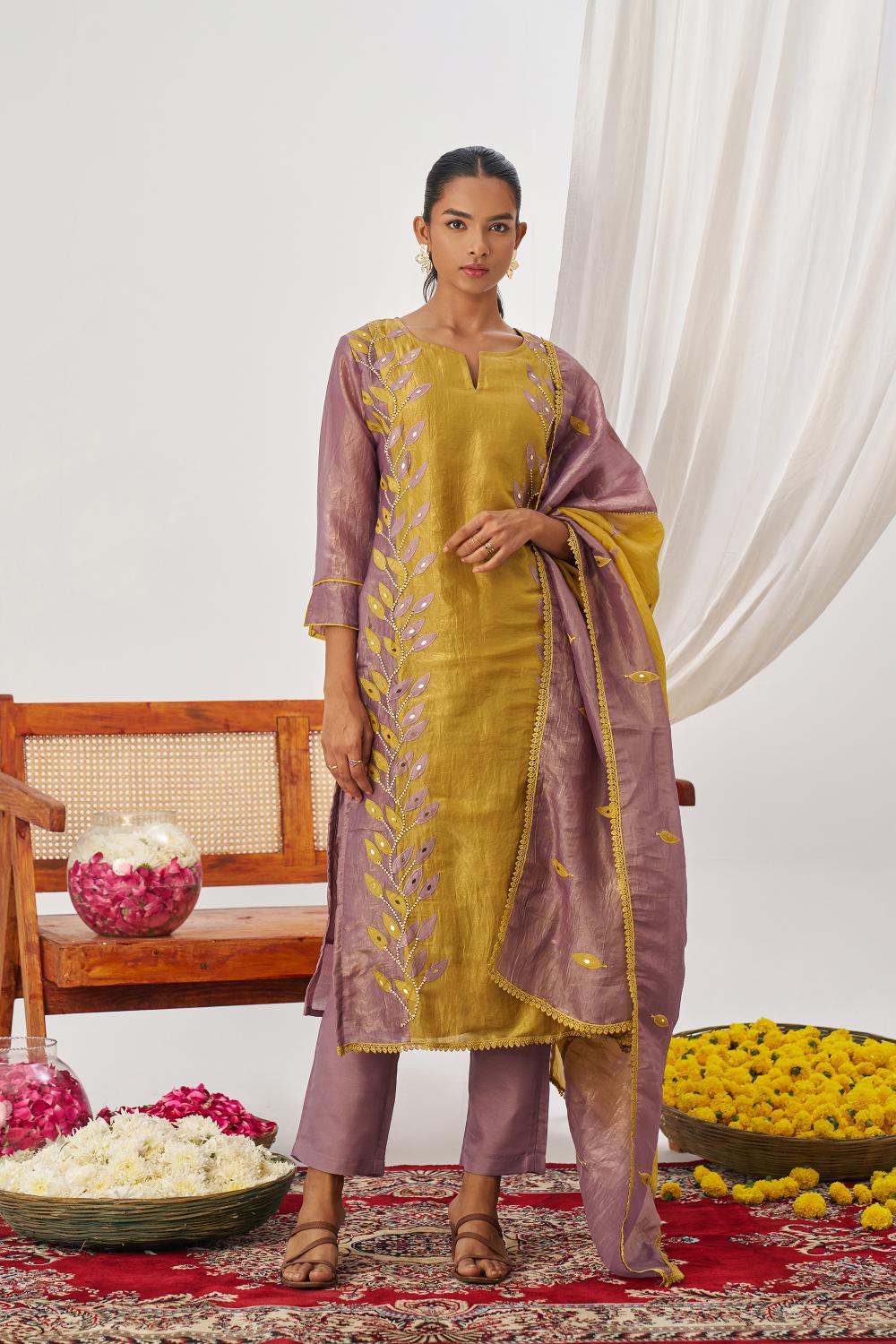 Purple Fancy Crush Silk Readymade Suit