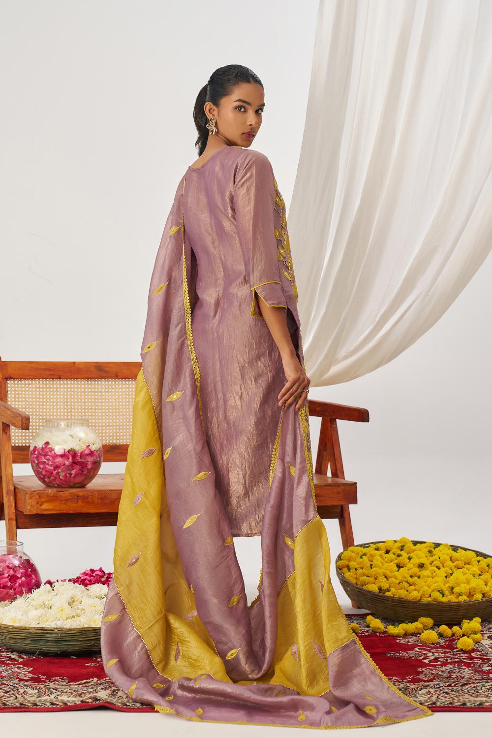 Purple Fancy Crush Silk Readymade Suit — alternate view