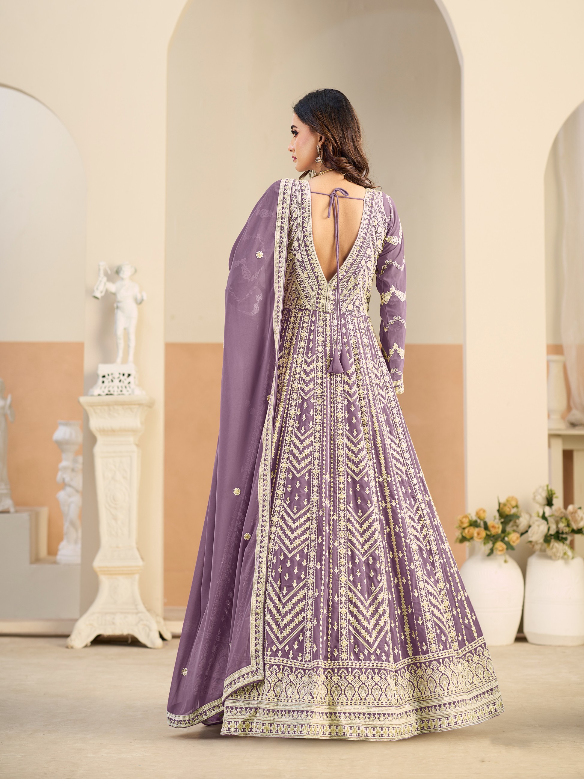Purple Faux Georgette Designer Embroidered Anarkali Suit — alternate view