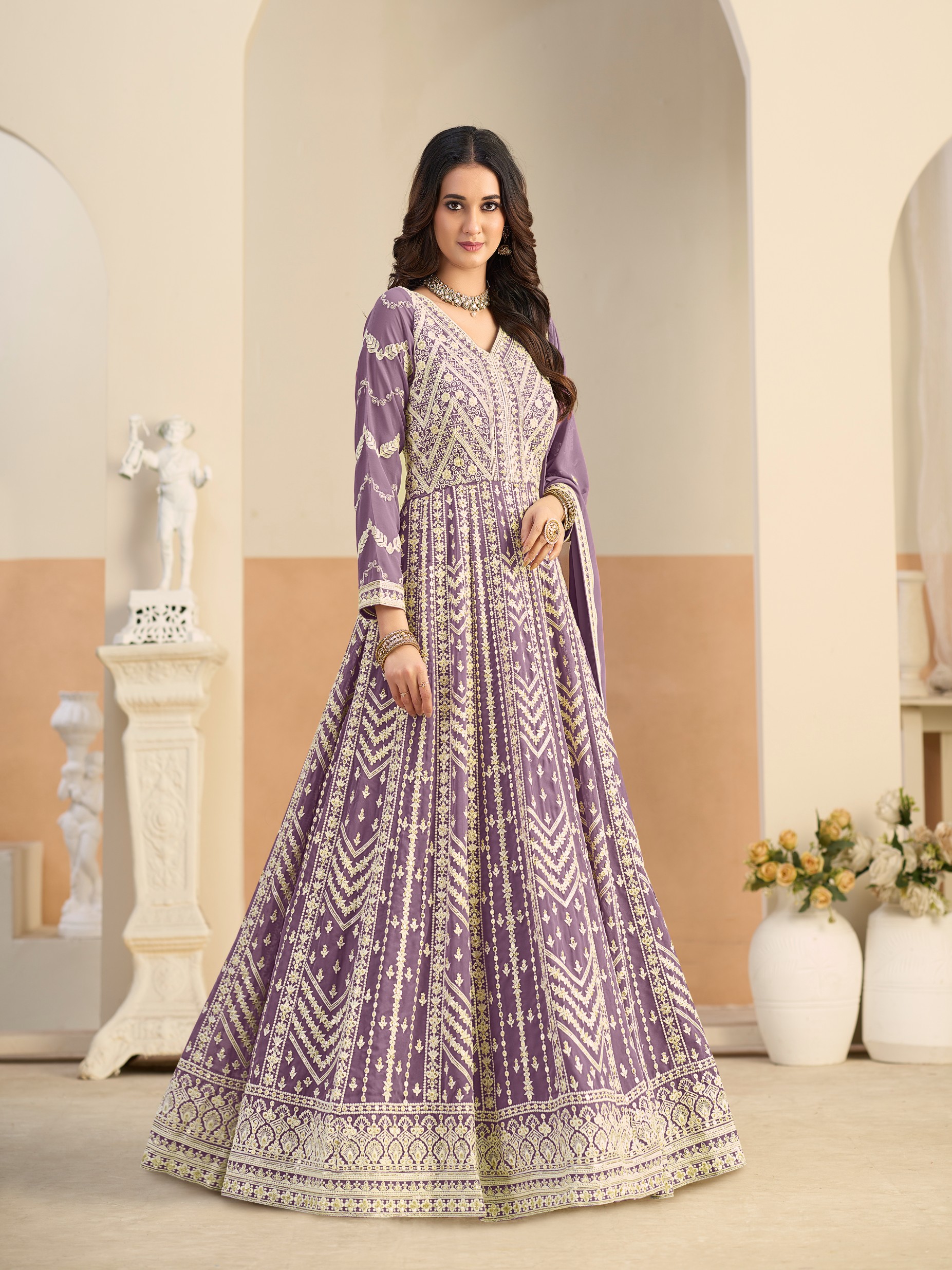 Purple Faux Georgette Designer Embroidered Anarkali Suit