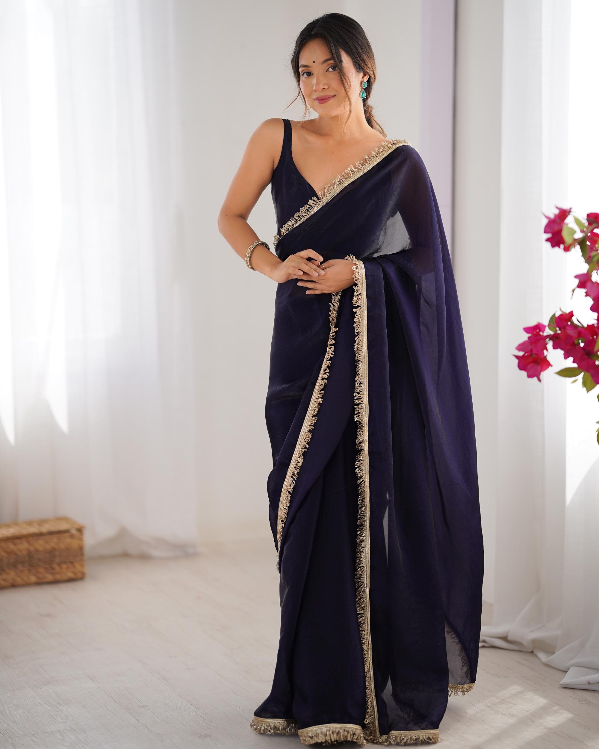 Purple Fendy Satin Lace Saree