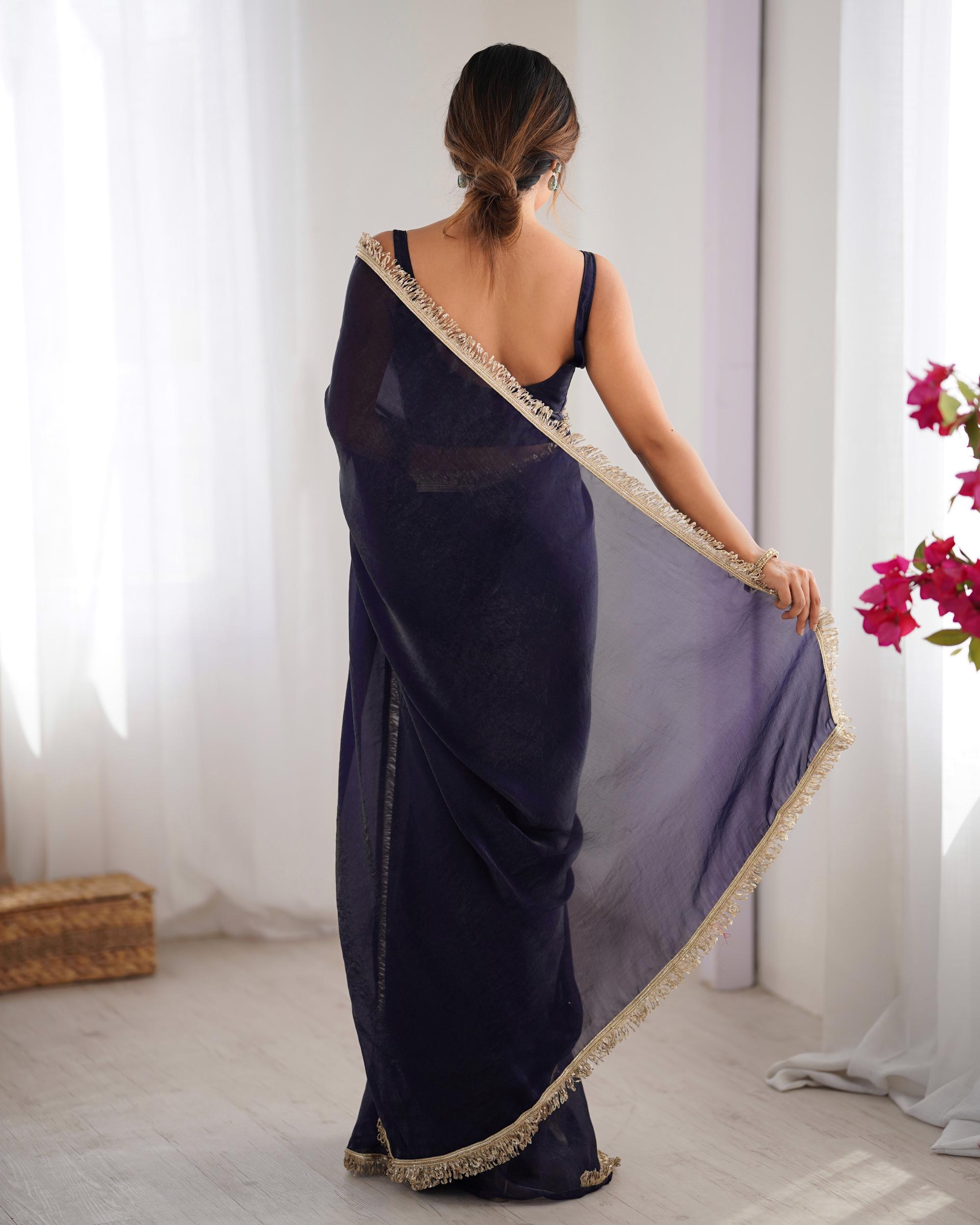 Purple Fendy Satin Lace Saree — alternate view