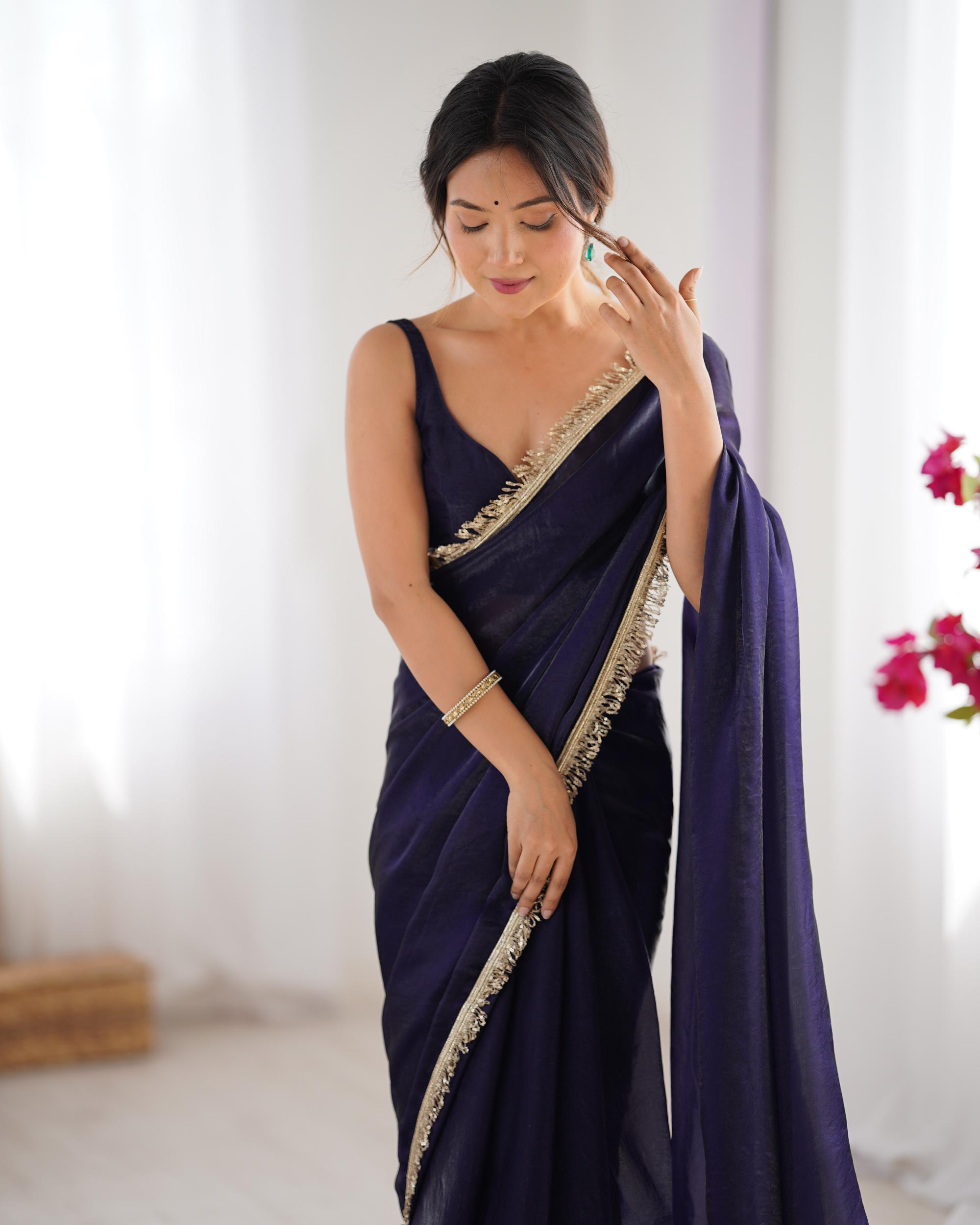 Purple Fendy Satin Lace Saree
