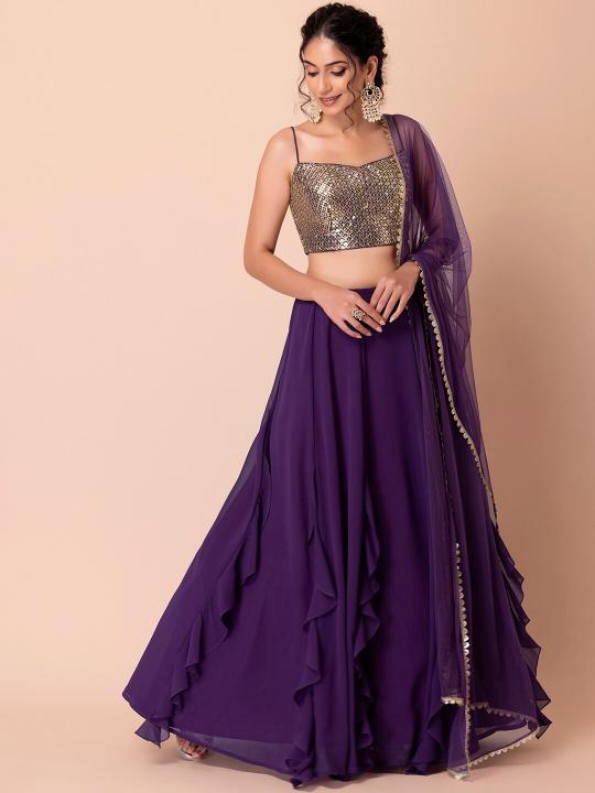 Purple Festive Georgette Lehenga
