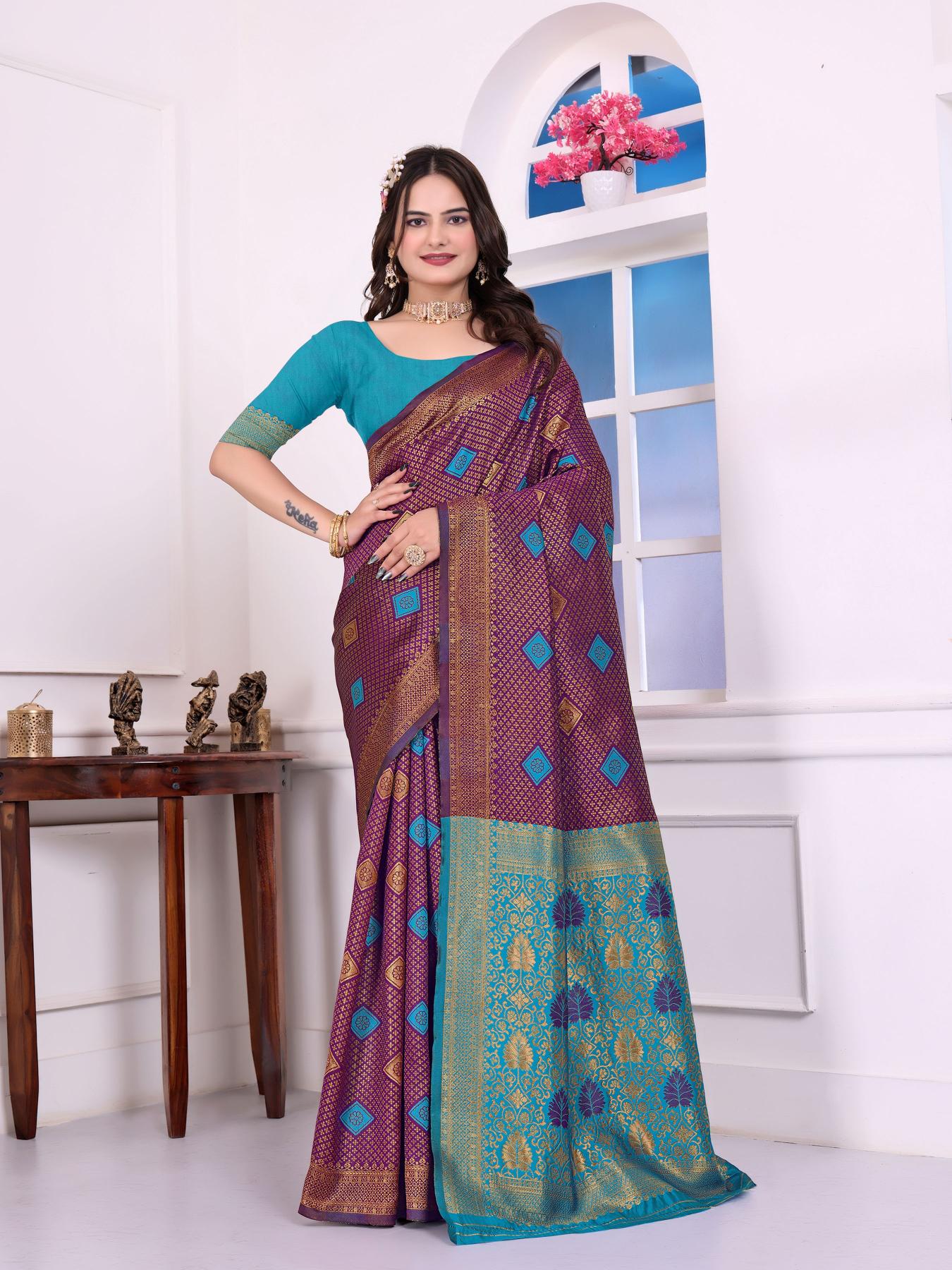 Purple Firozi Art Silk Saree