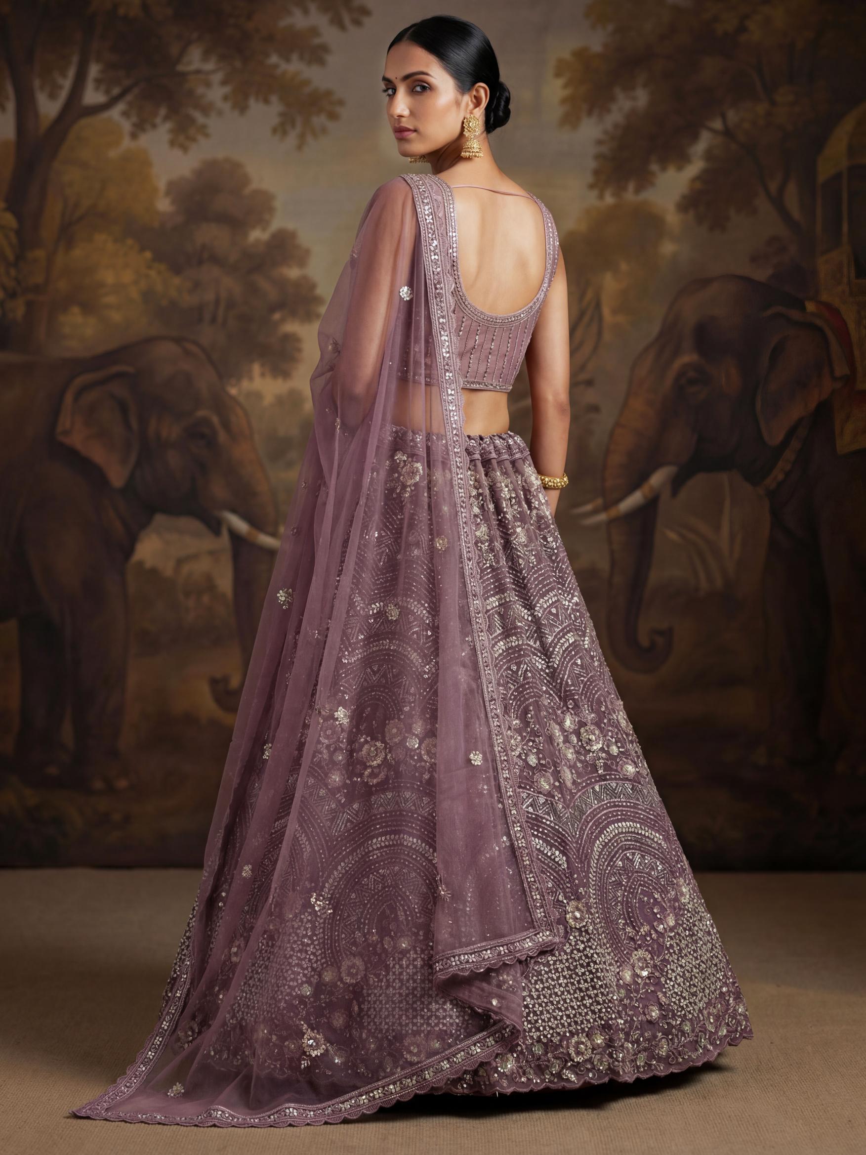 Purple Floral Beaded Embroidered Lehenga Choli — alternate view