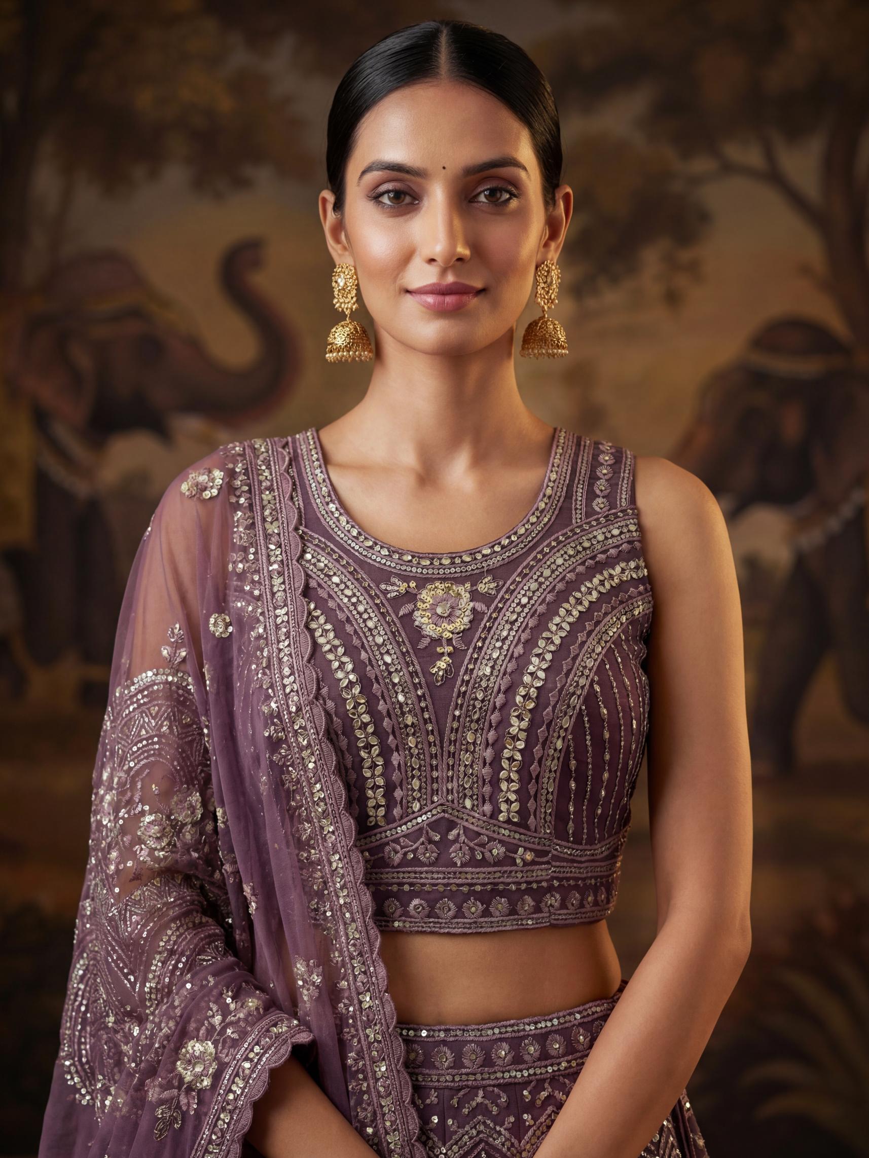 Purple Floral Beaded Embroidered Lehenga Choli