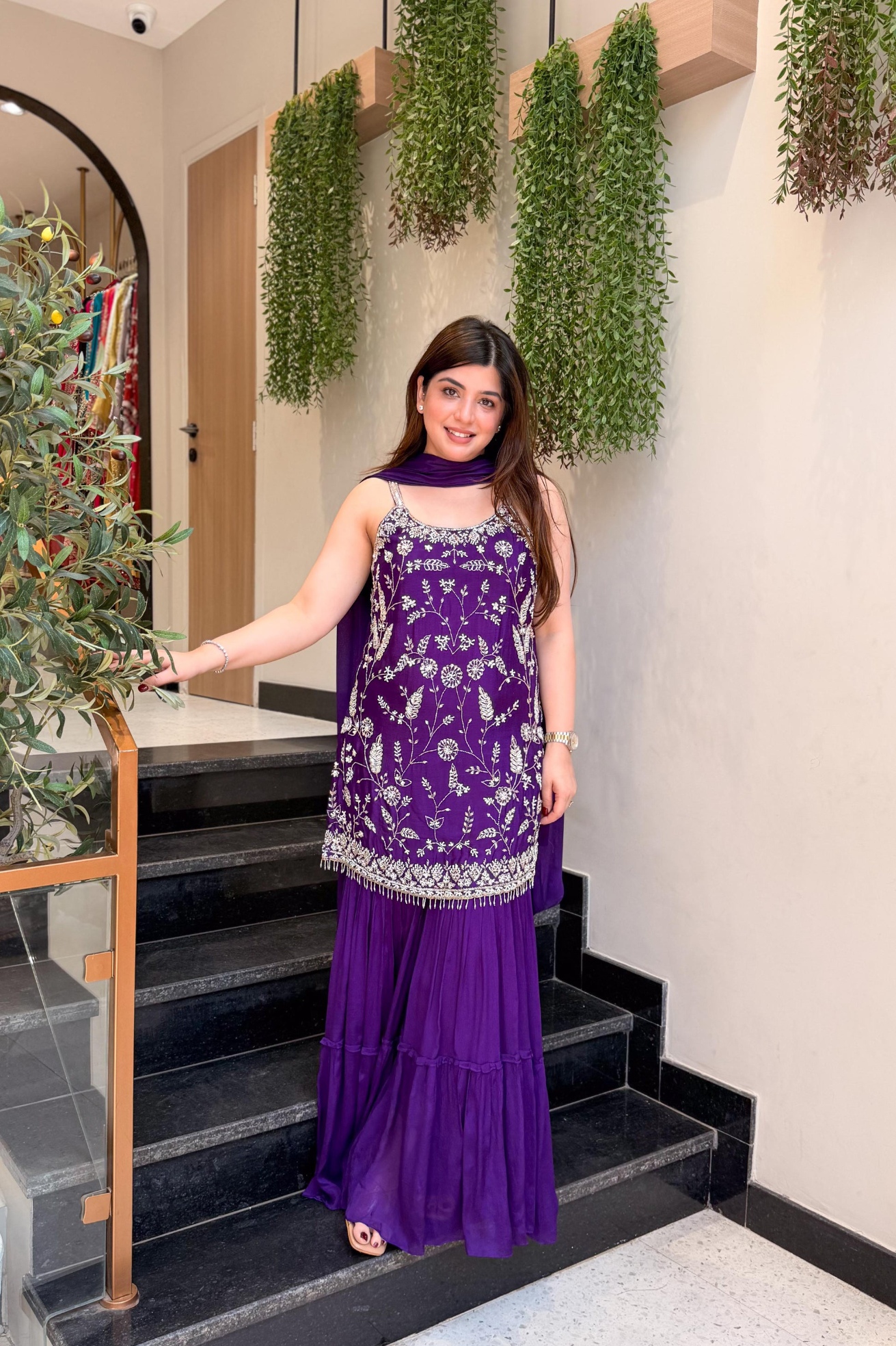 Purple Floral Chinon Sharara Suit — alternate view