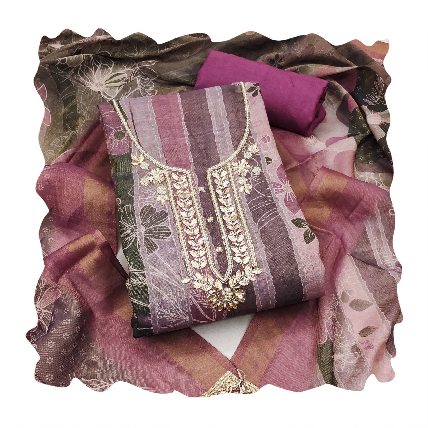 Purple Floral Cotton Linen Palazzo Suit — alternate view