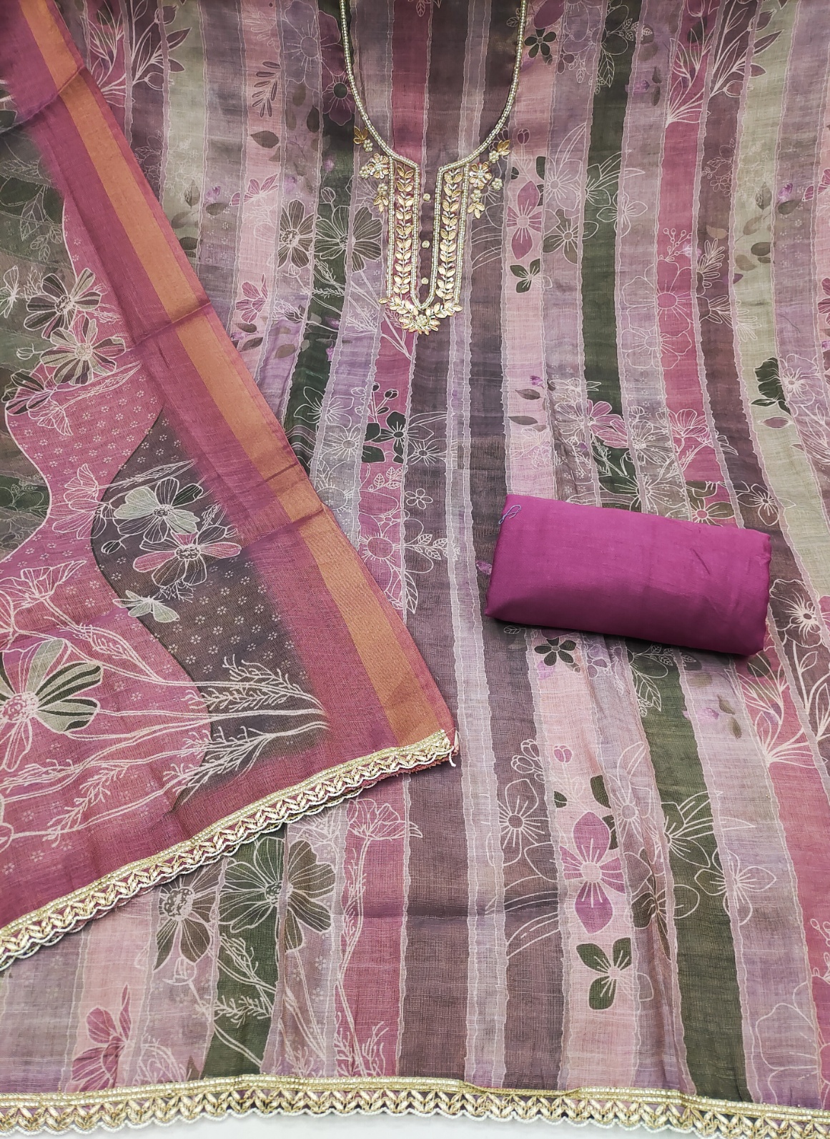Purple Floral Cotton Linen Palazzo Suit