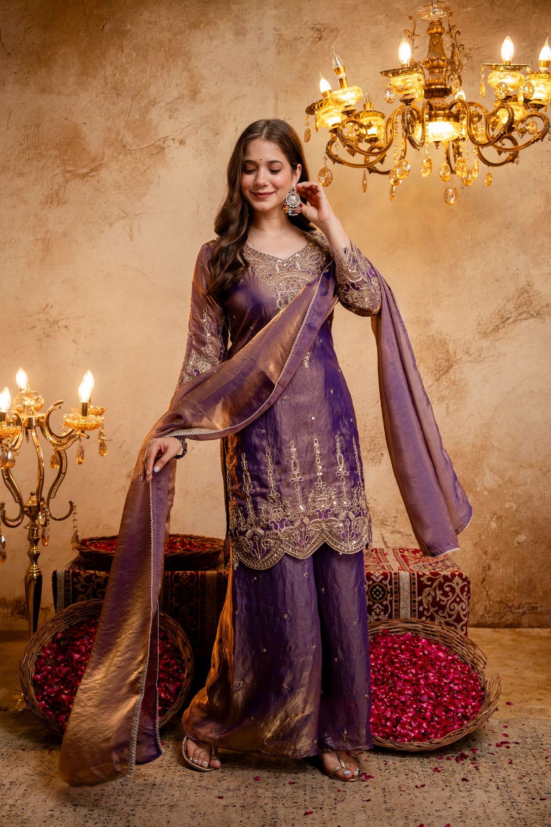 Purple Floral Designer Embroidery Fendy Anarkali Suit