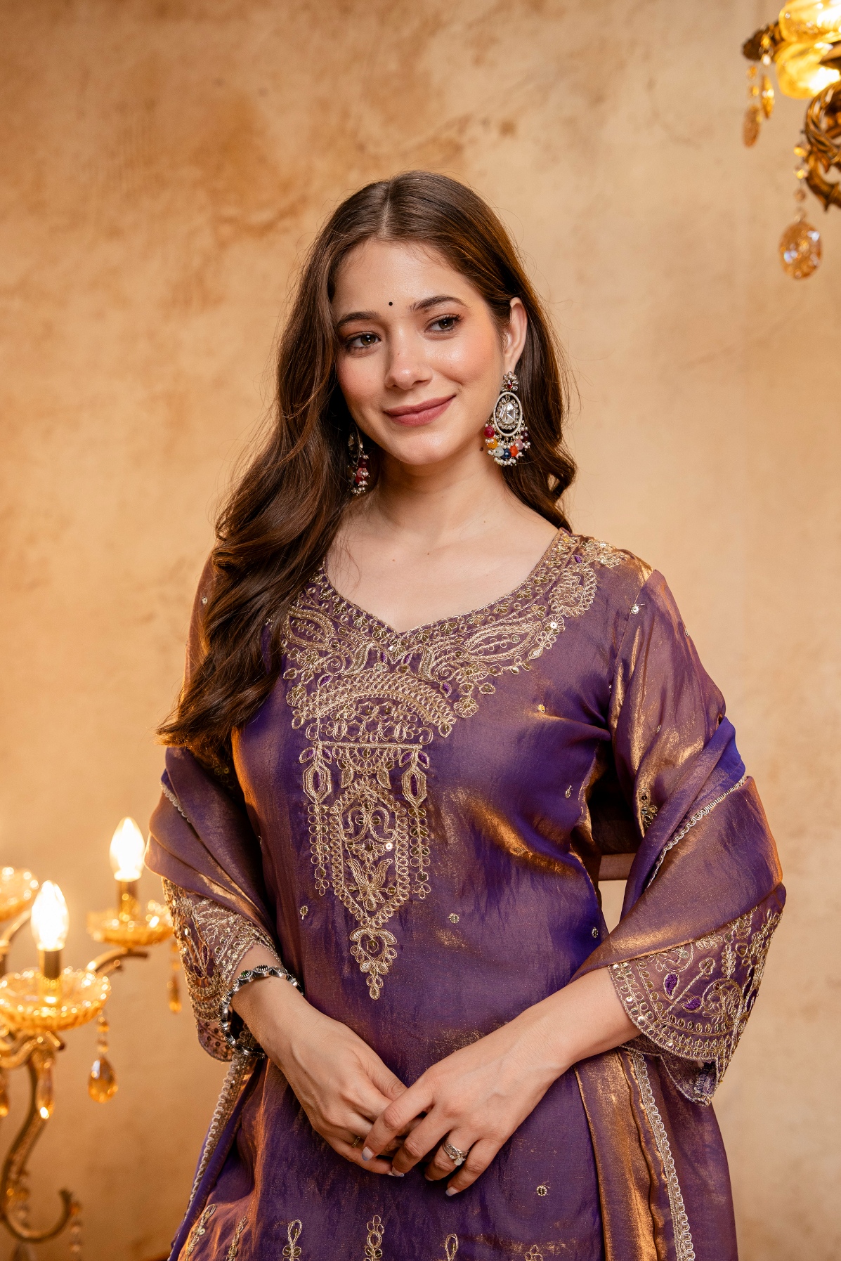 Purple Floral Designer Embroidery Fendy Anarkali Suit
