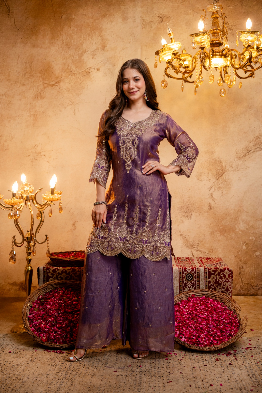 Purple Floral Designer Embroidery Fendy Anarkali Suit