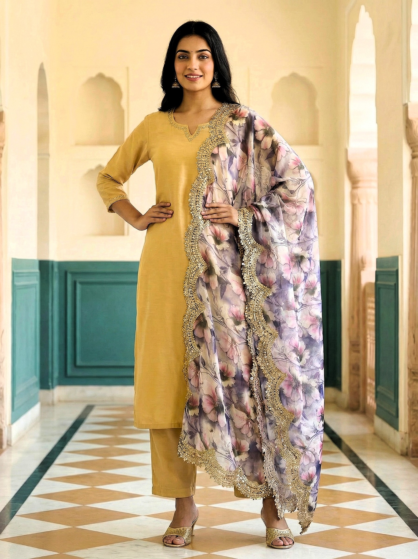 Purple Floral Digital Print Jimmy Choo Designer Dupatta