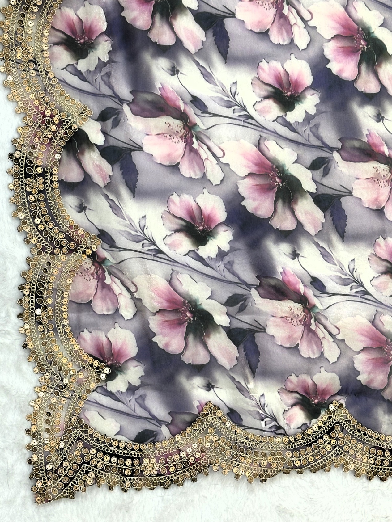 Purple Floral Digital Print Jimmy Choo Designer Dupatta