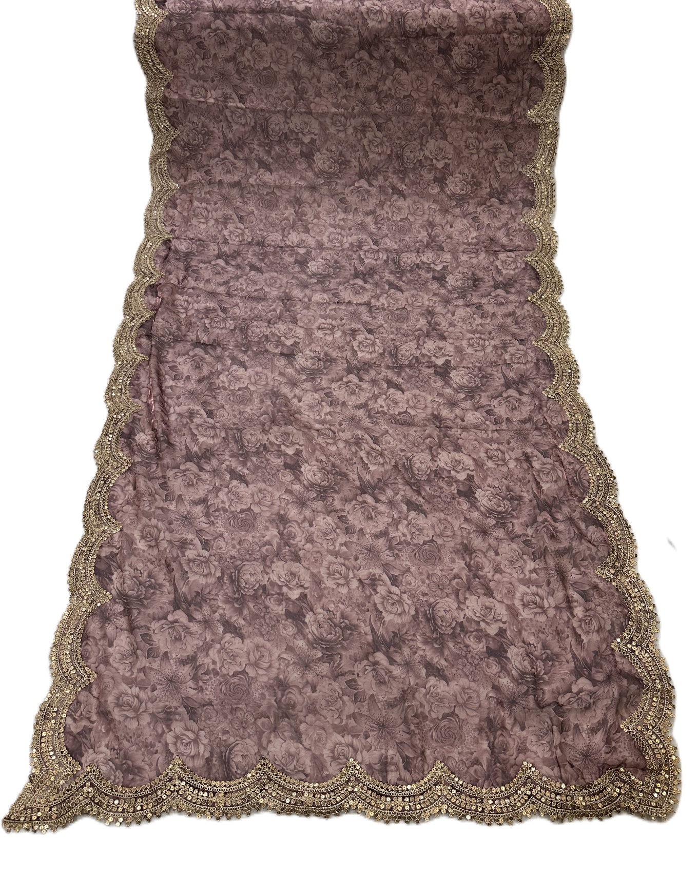 Purple Floral Digital Print Jimmy Choo Lace Dupatta