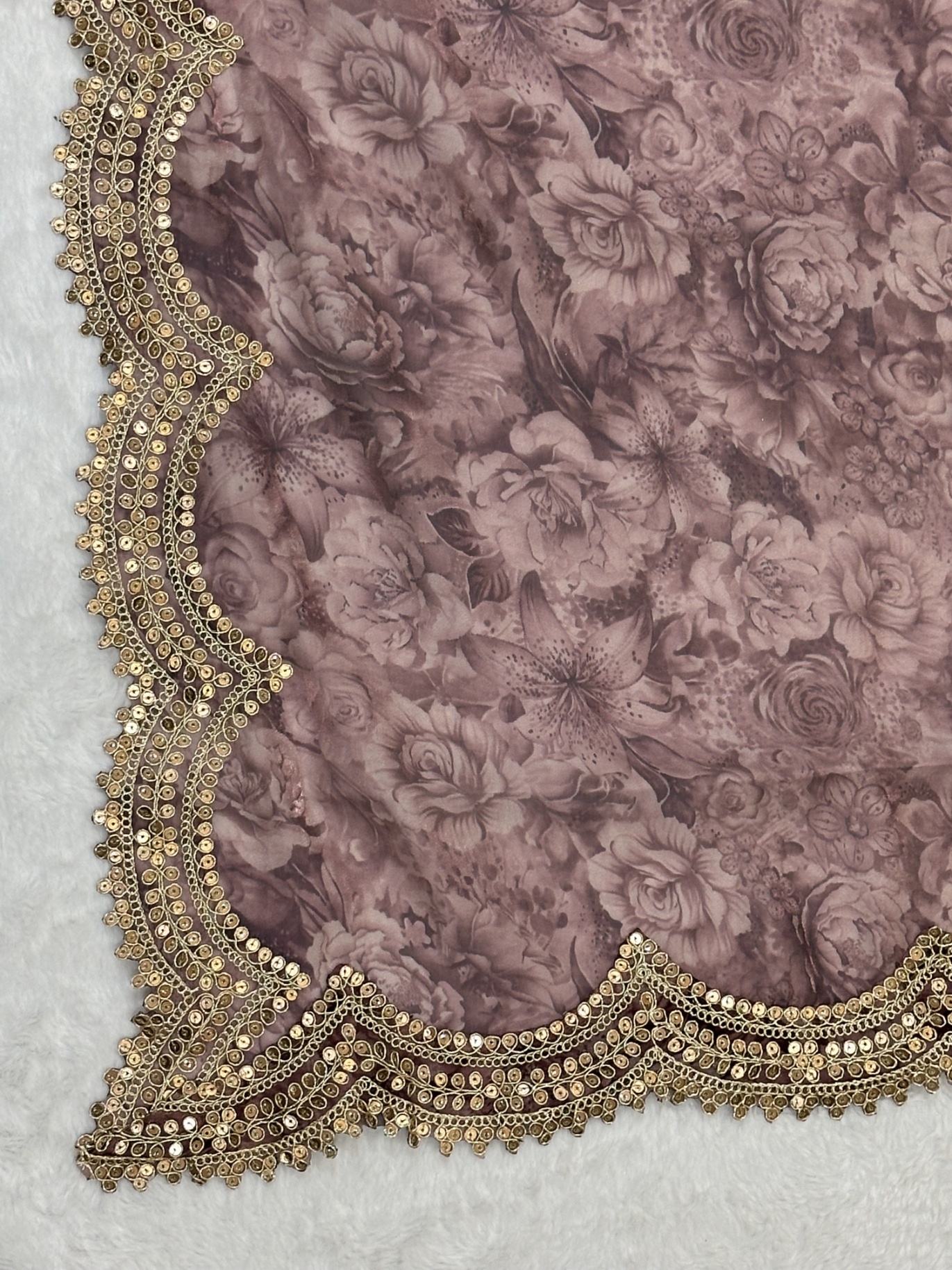 Purple Floral Digital Print Jimmy Choo Lace Dupatta