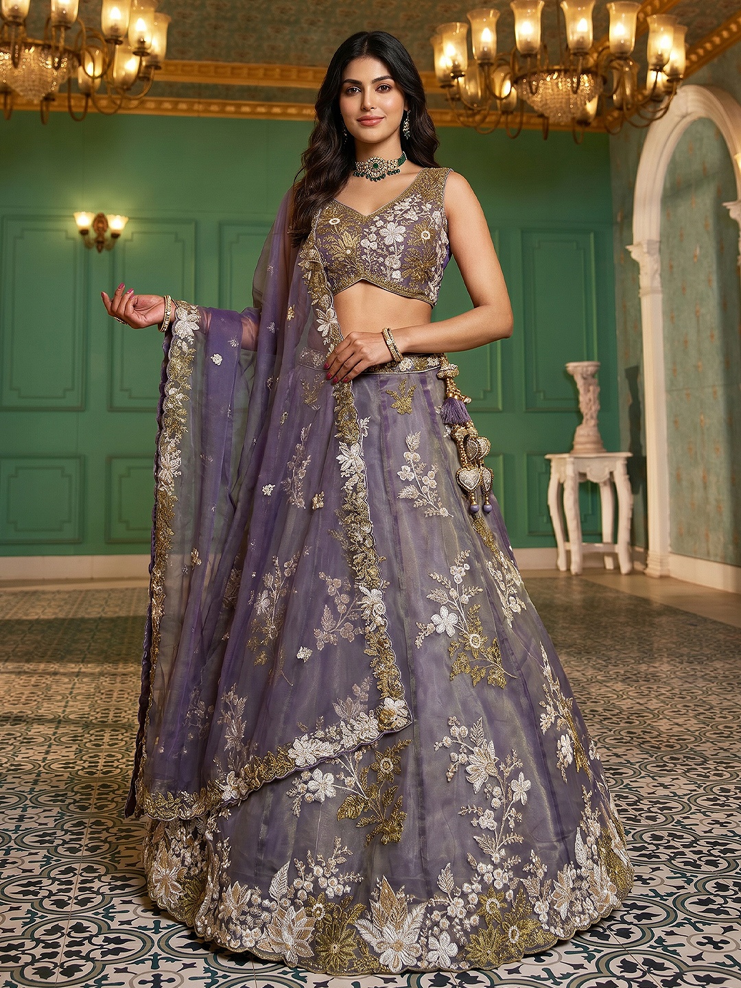 Purple Floral Embroidered Bridal Lehenga Choli