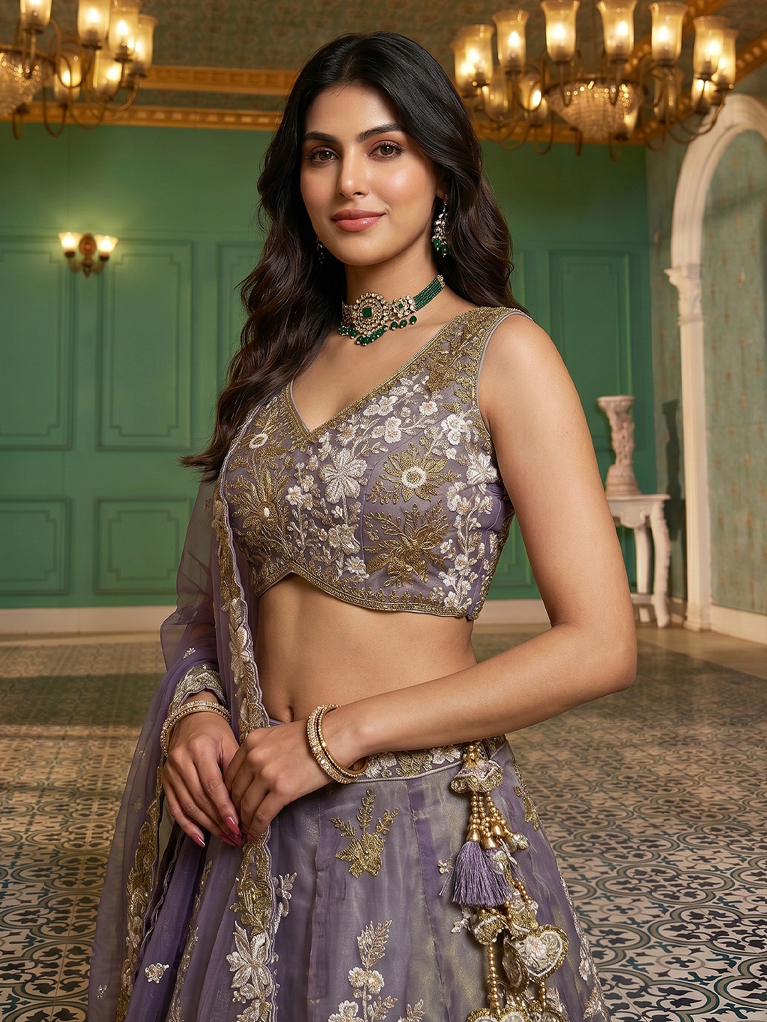 Purple Floral Embroidered Bridal Lehenga Choli