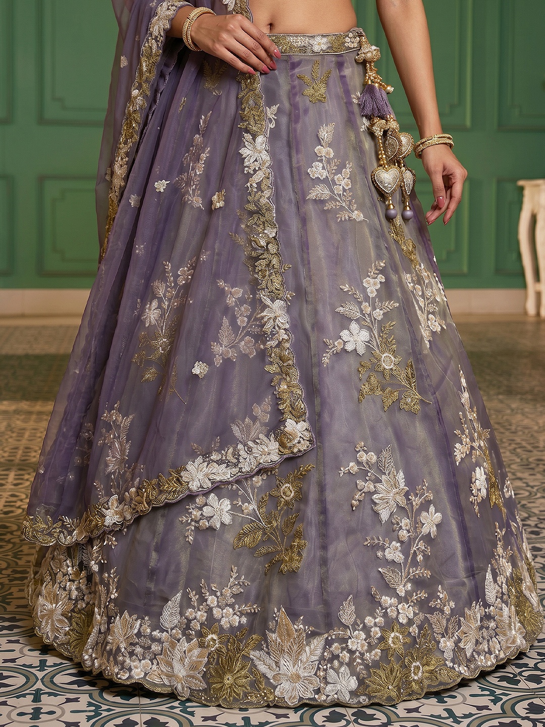 Purple Floral Embroidered Bridal Lehenga Choli