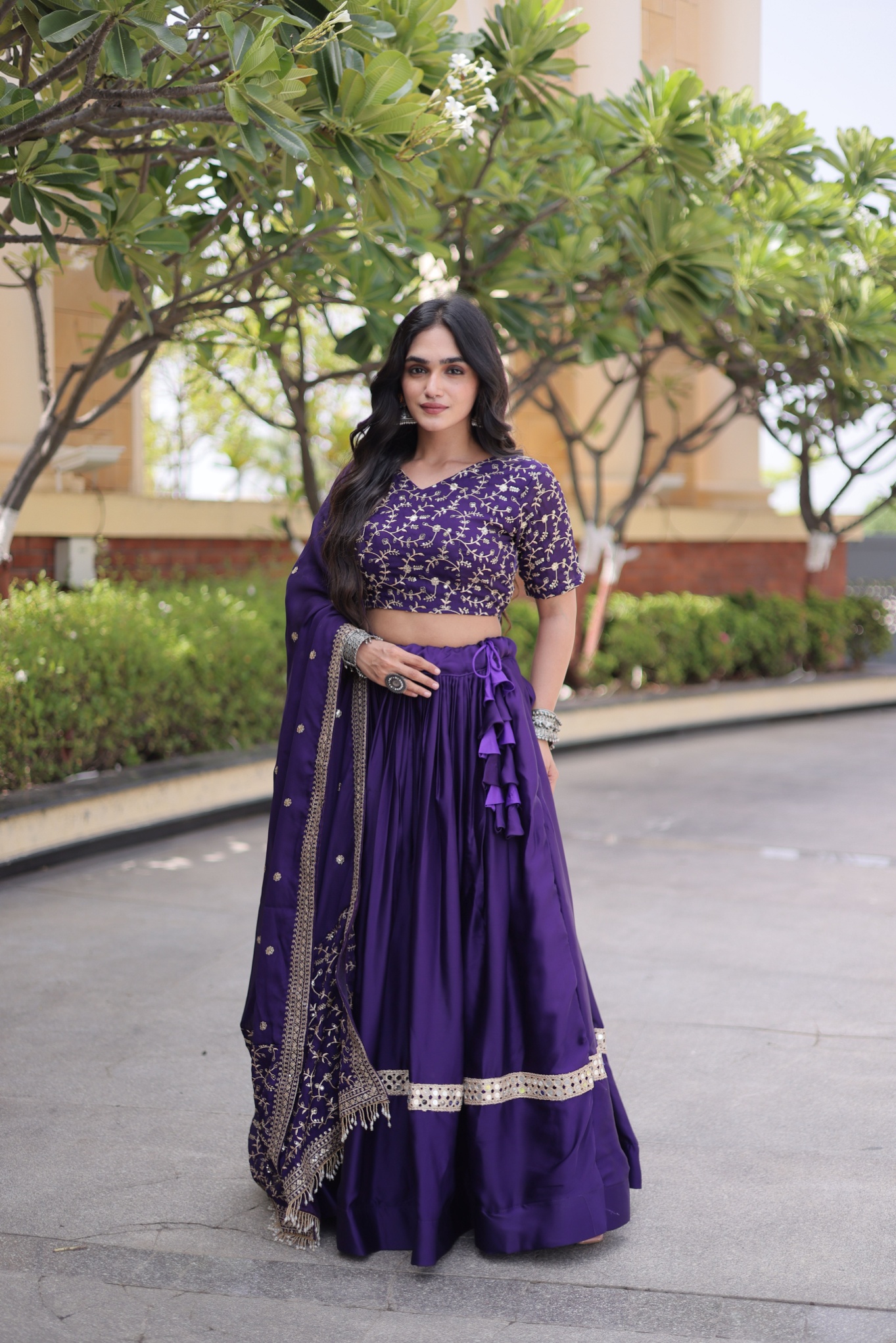 Purple Floral Embroidered Bridal Lehenga Choli