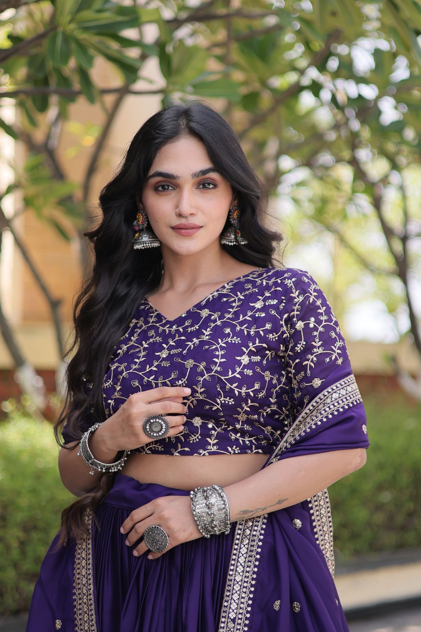 Purple Floral Embroidered Bridal Lehenga Choli