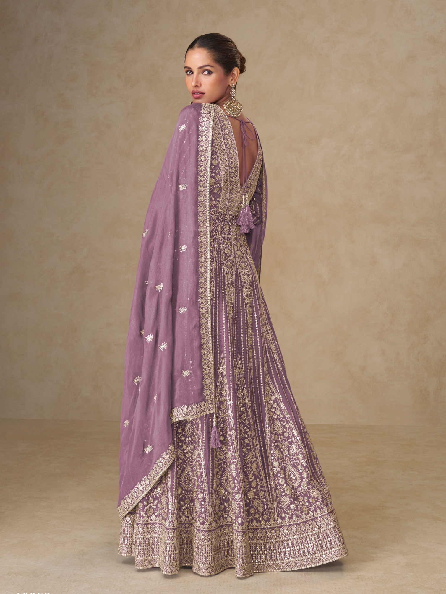 Purple Floral Embroidered Chinon Anarkali Suit