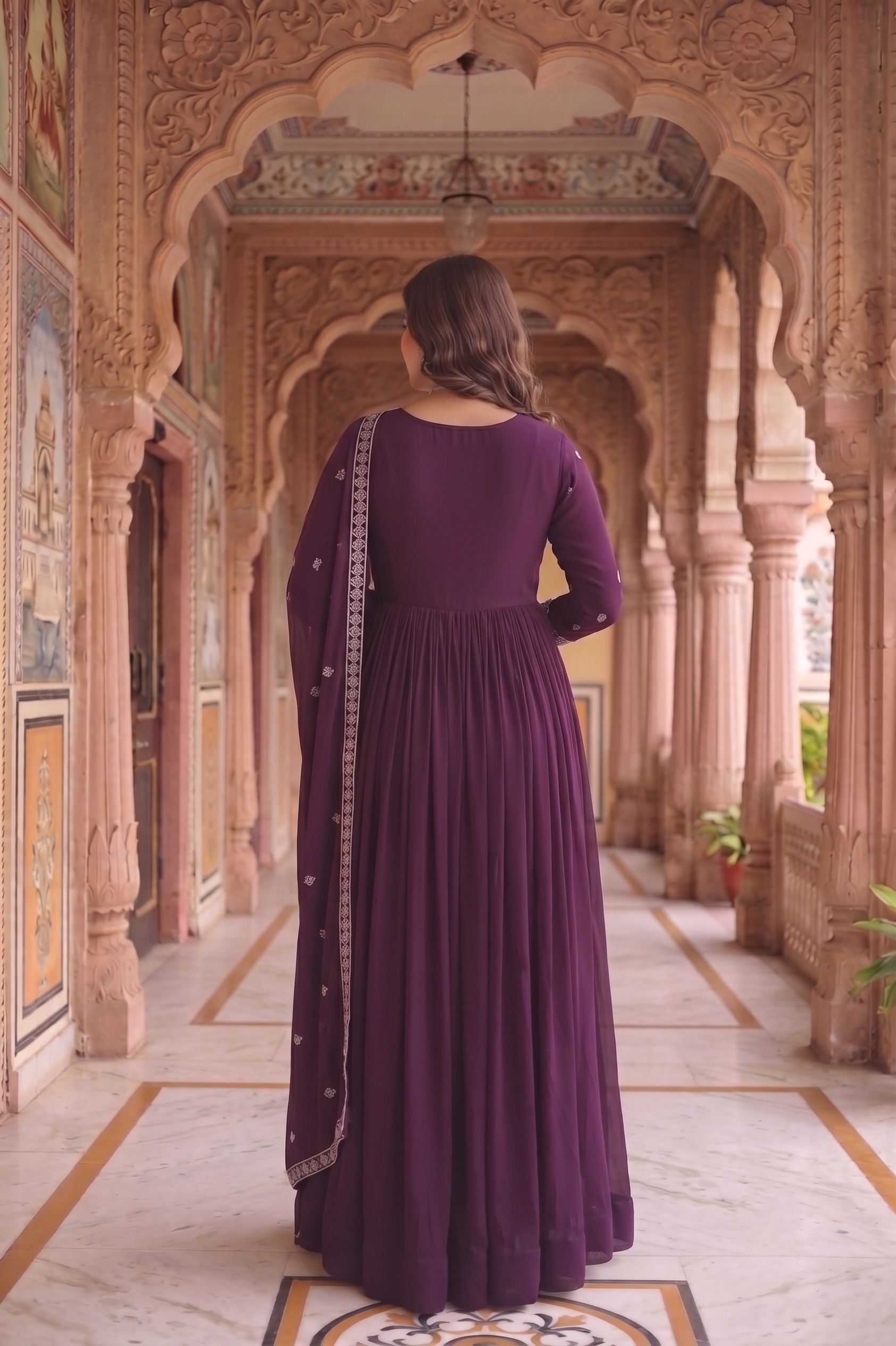 Purple Floral Embroidered Georgette Anarkali Suit — alternate view