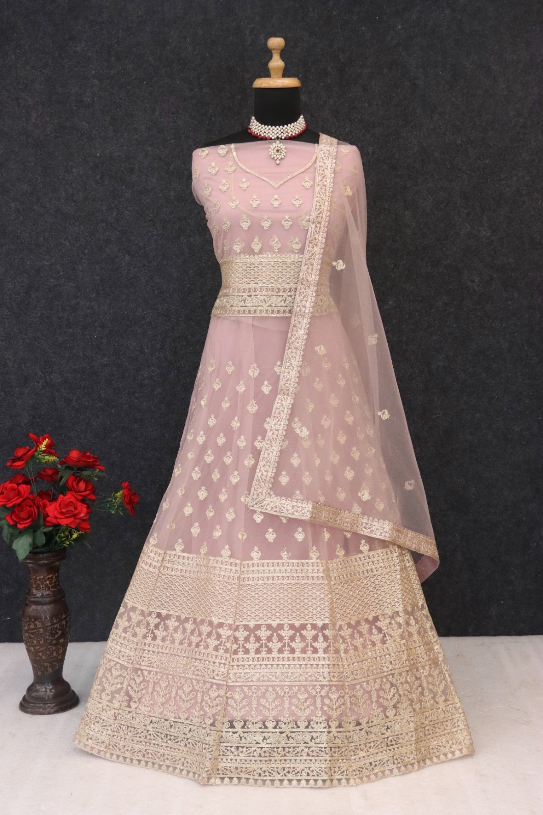 Purple Floral Embroidered Net Anarkali Suit