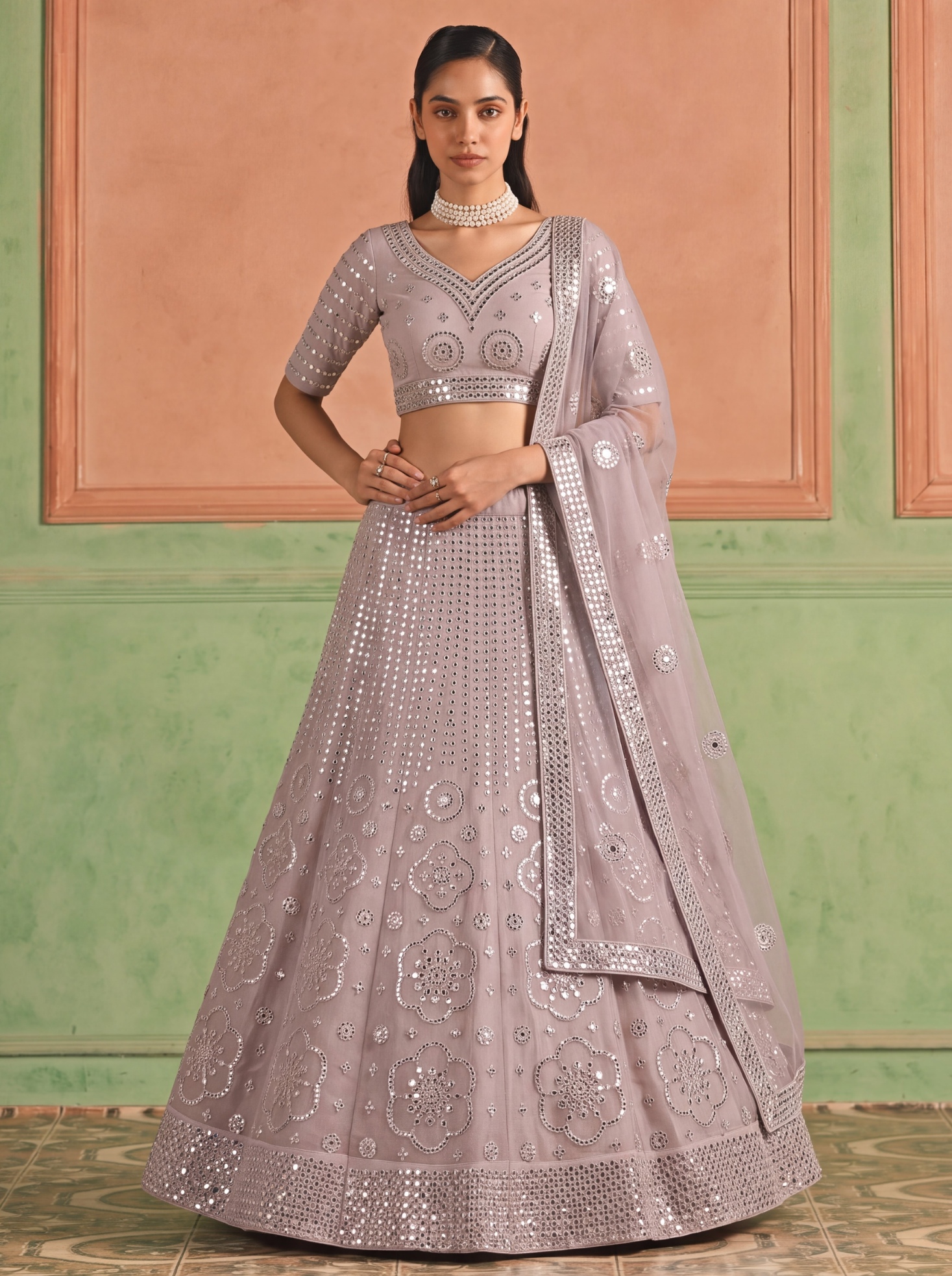 Purple Floral Embroidered Organza Lehenga Choli
