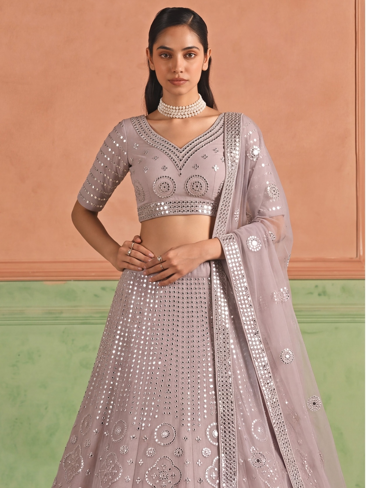 Purple Floral Embroidered Organza Lehenga Choli