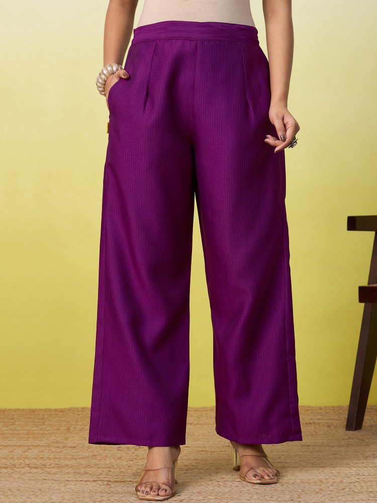 Purple Floral Embroidered Viscose Rayon Co-Ord Set