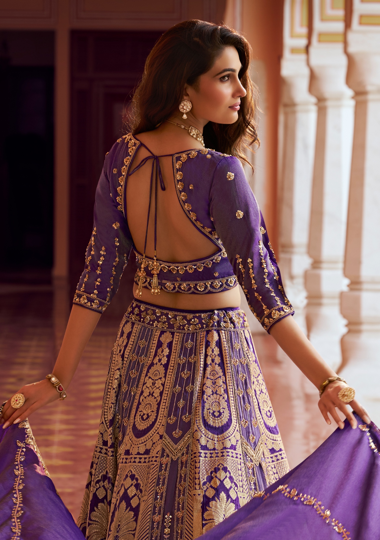 Purple Floral Embroidery Banarasi Premium Silk Lehenga Choli — alternate view