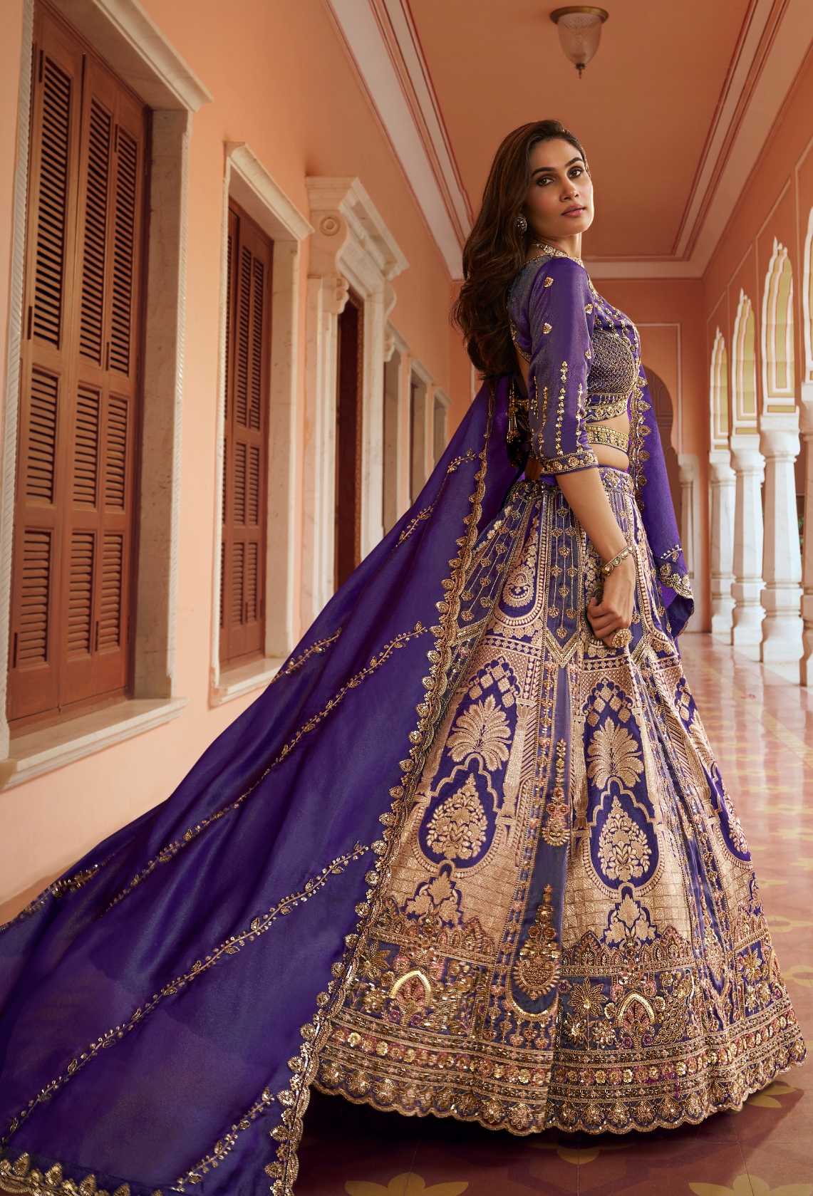 Purple Floral Embroidery Banarasi Premium Silk Lehenga Choli