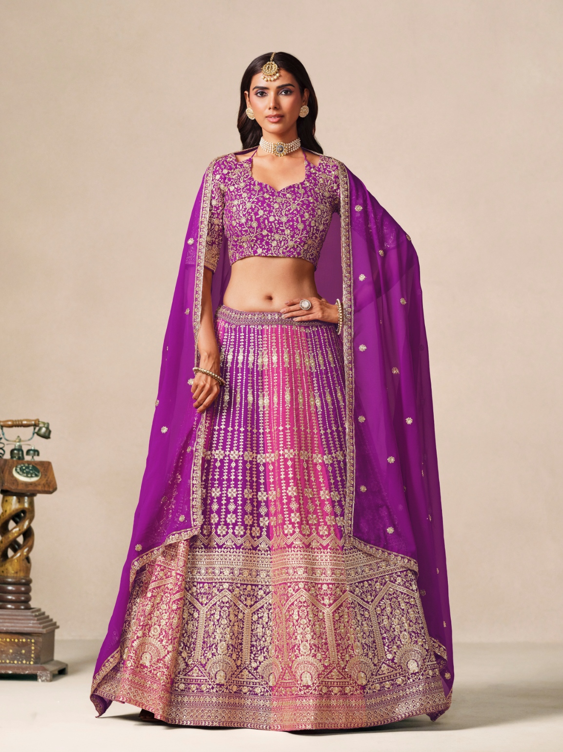 Purple Floral Embroidery Faux Georgette Circular Lehenga Choli