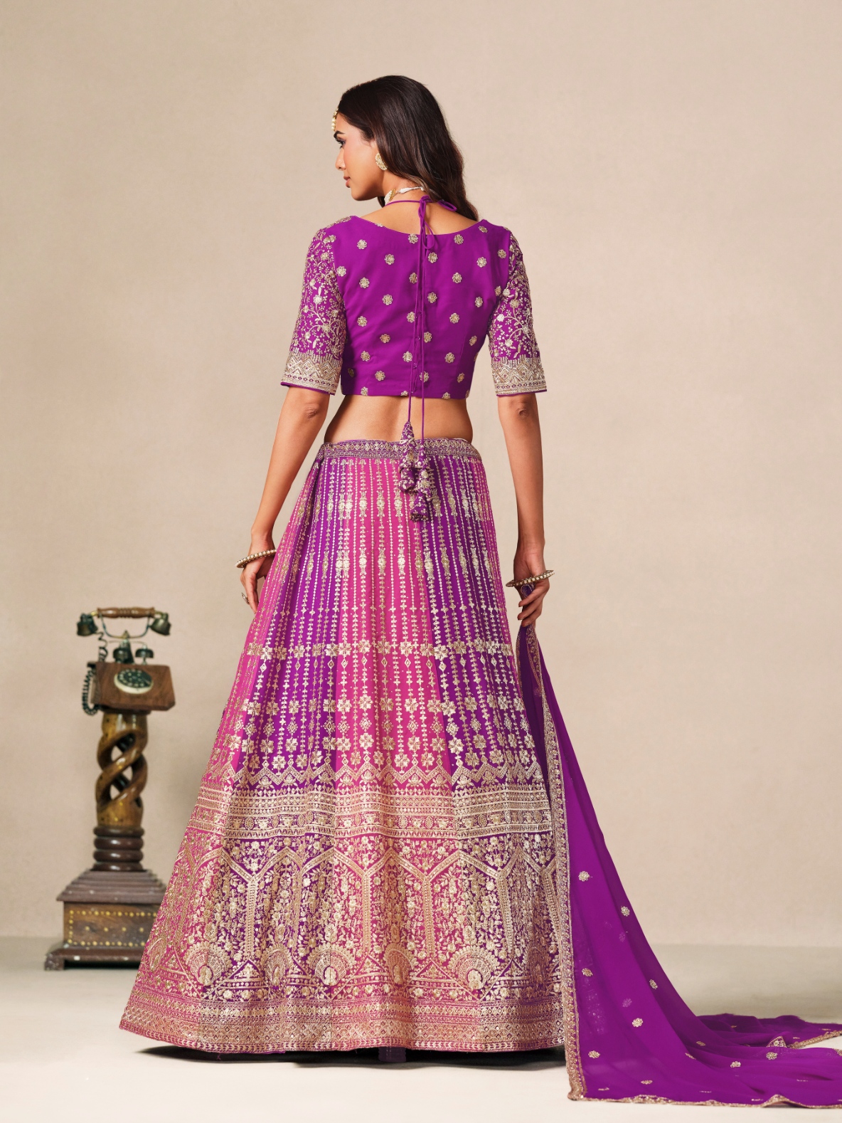 Purple Floral Embroidery Faux Georgette Circular Lehenga Choli — alternate view
