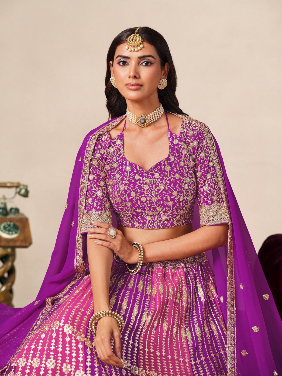 Purple Floral Embroidery Faux Georgette Circular Lehenga Choli
