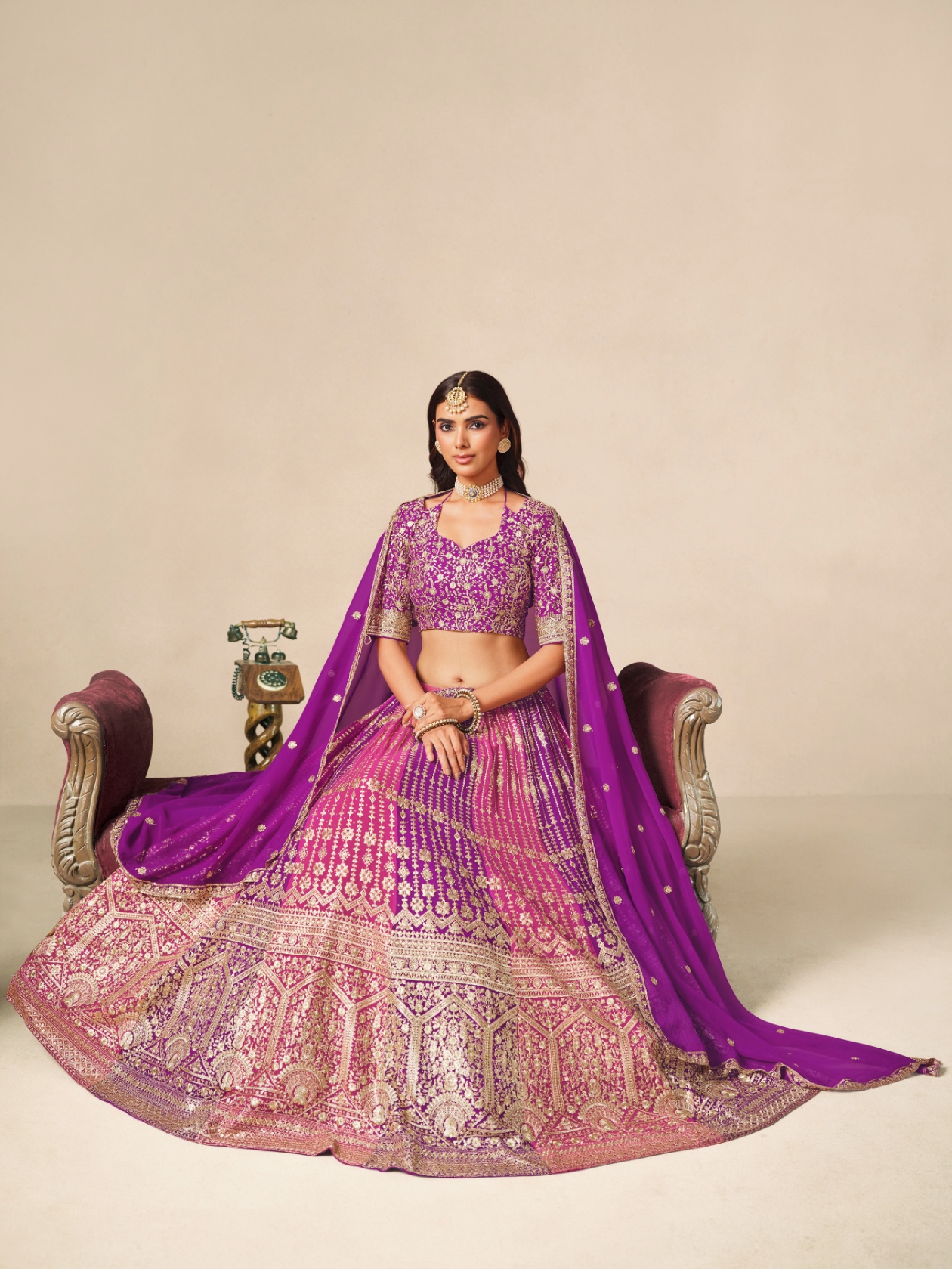 Purple Floral Embroidery Faux Georgette Circular Lehenga Choli