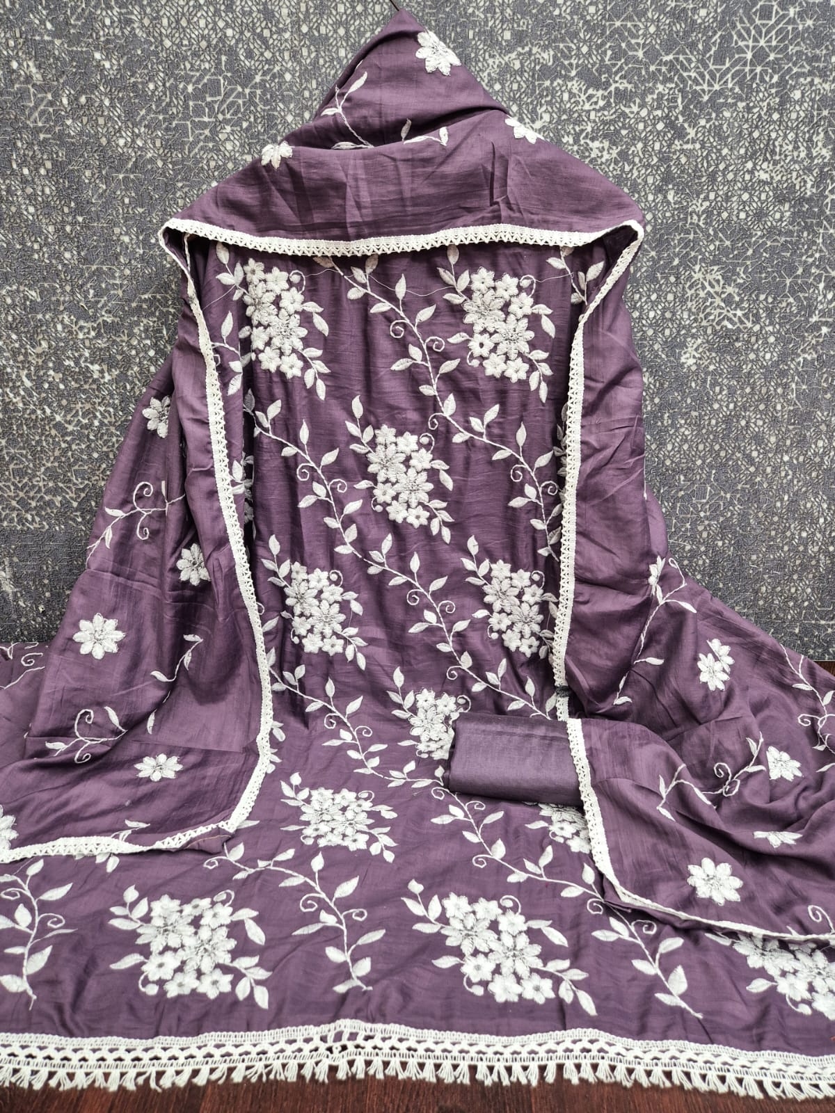Purple Floral Embroidery Parampra Silk Straight Suit — alternate view