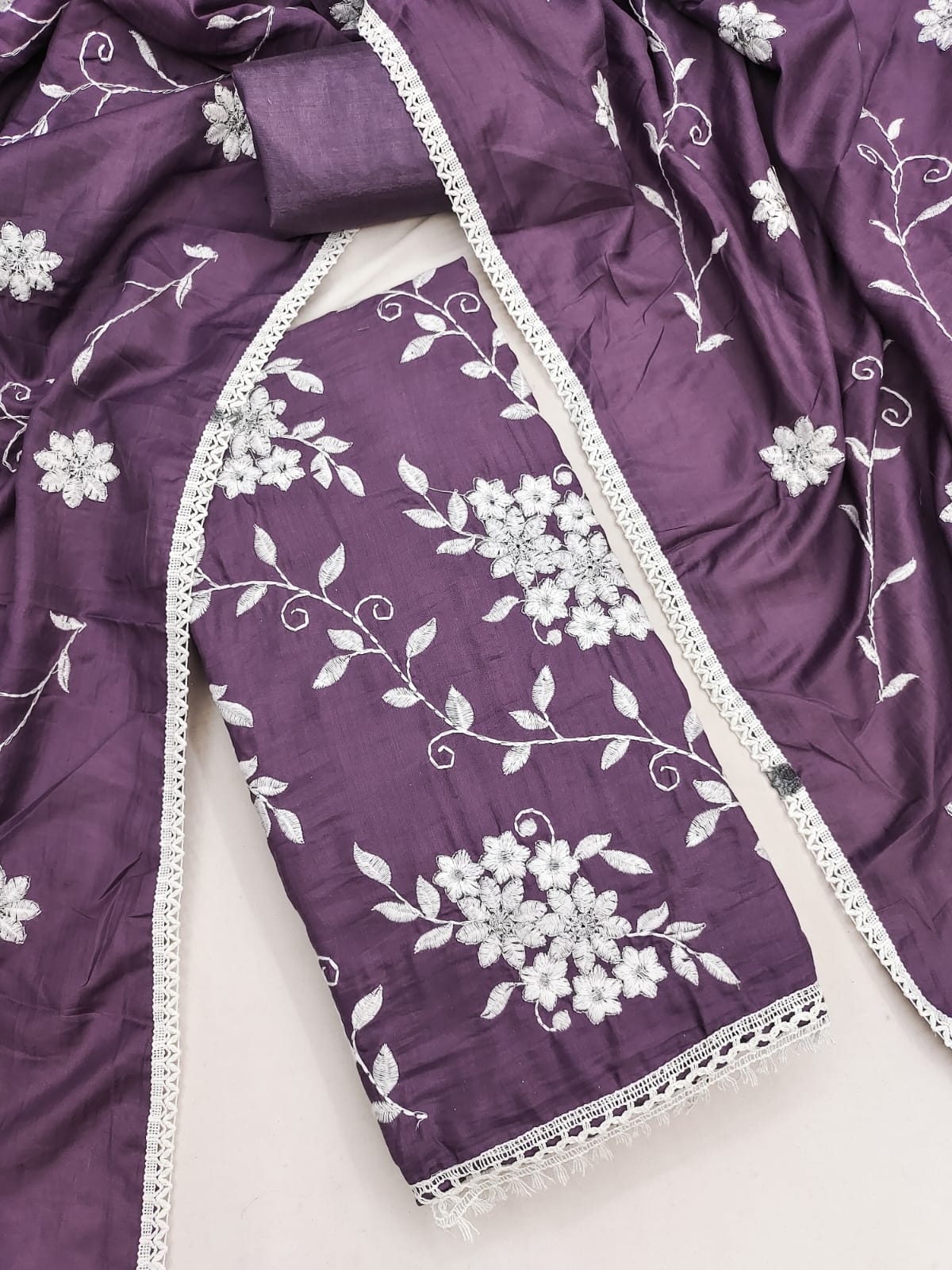 Purple Floral Embroidery Parampra Silk Straight Suit