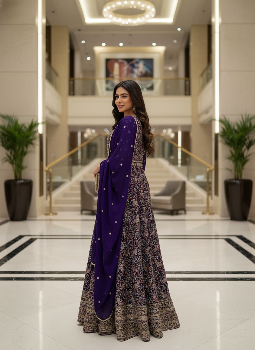 Purple Floral Georgette Gown — alternate view