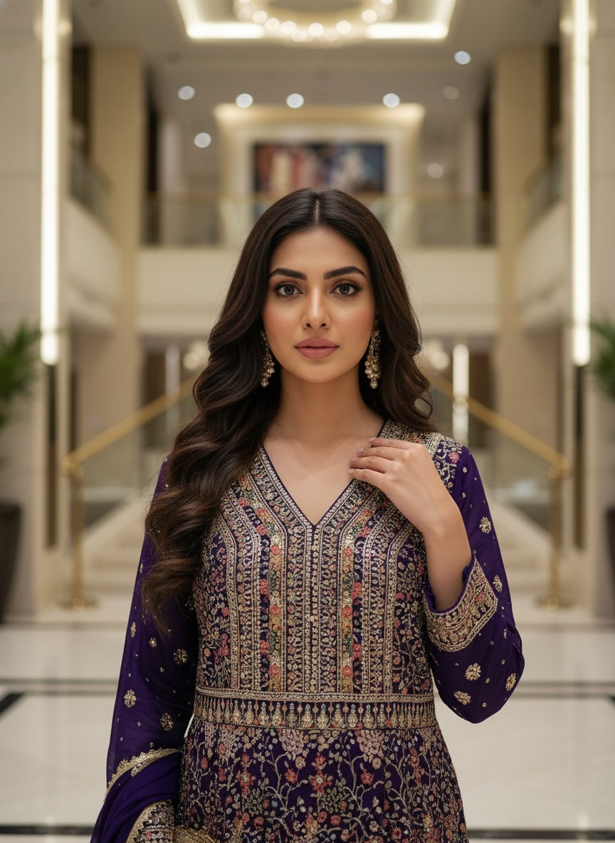 Purple Floral Georgette Gown
